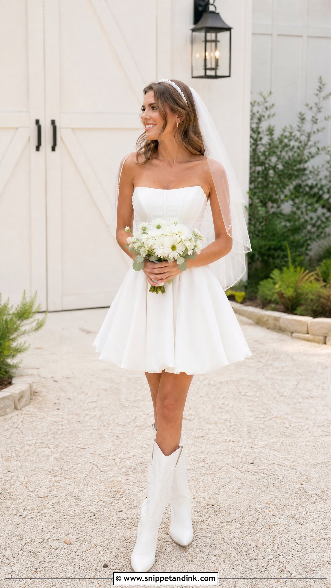 Short Wedding Dress With White Cowgirl Boots - Snippet and Ink - 25 Wedding Cowgirl Boots Ideas