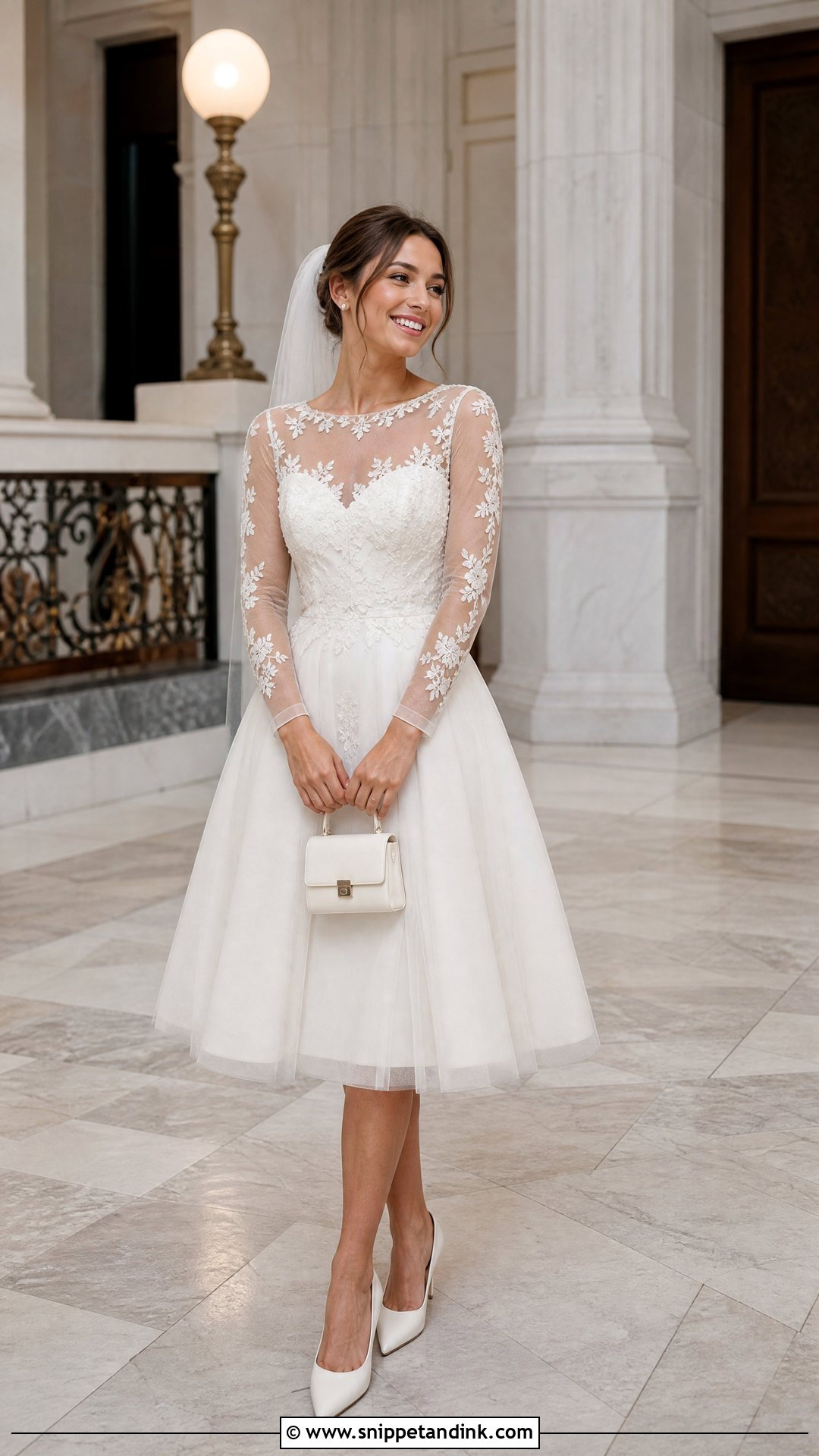 Short Wedding Dress with Mesh Sleeves - Snippet and Ink - 20 Wedding Dress with Mesh Sleeves