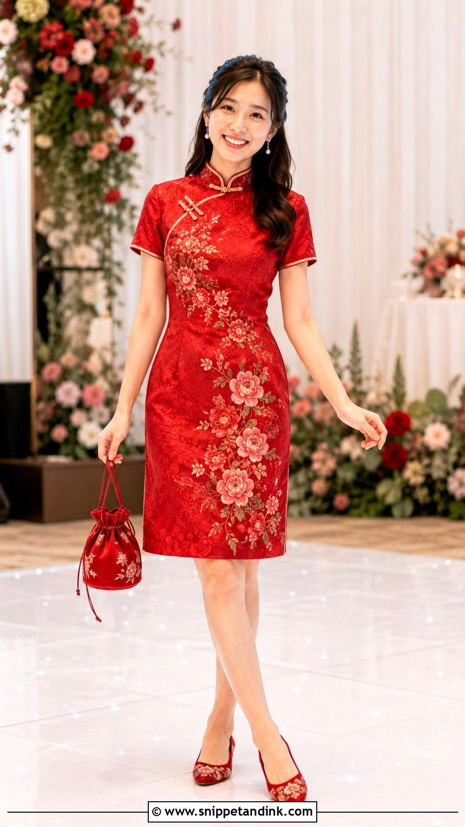 Short Wedding Qipao With Embroidered Flats - Snippet and Ink - 20 Wedding Qipao Ideas