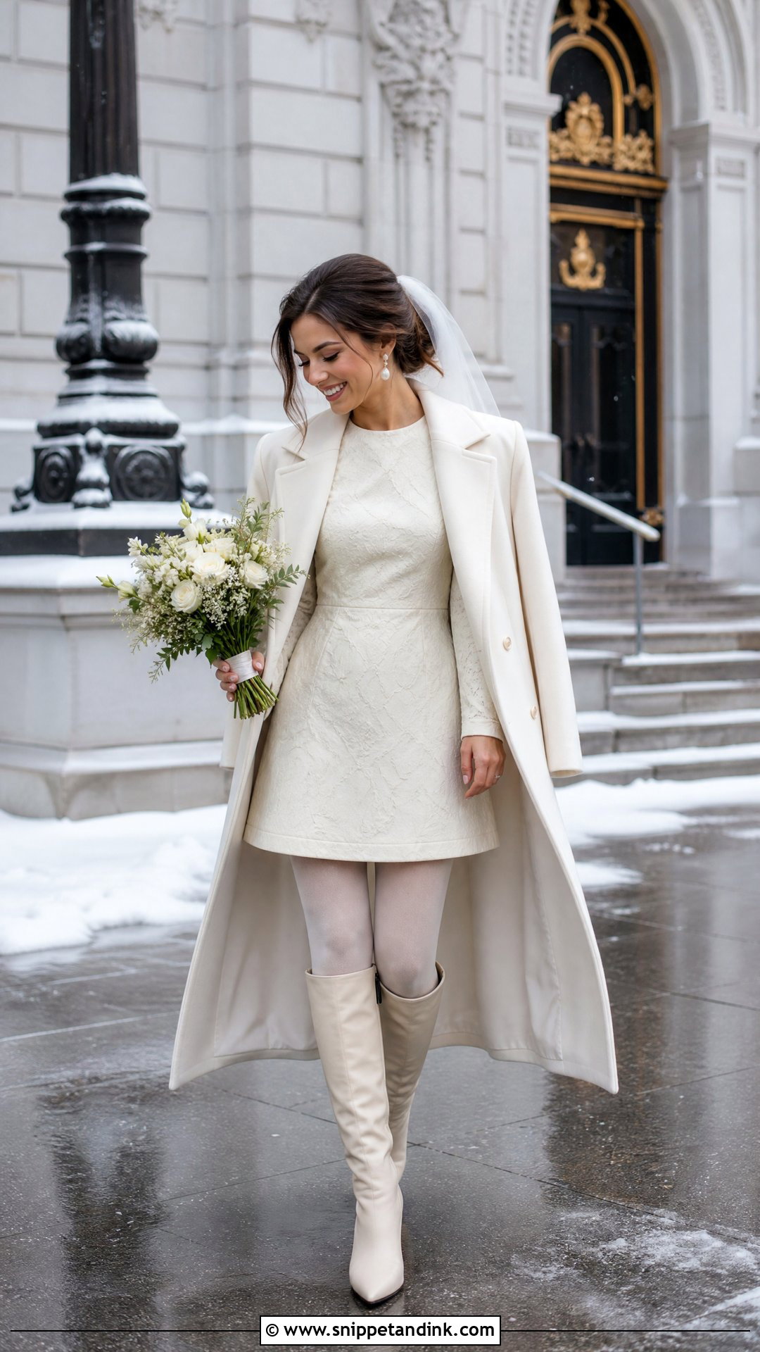 Short Winter Elopement Dress With Boots - Snippet and Ink - 25 Winter Elopement Dress Ideas