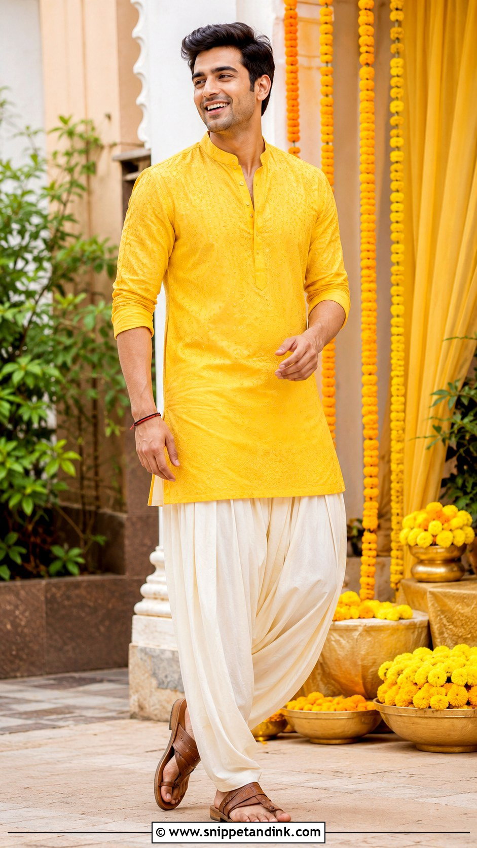 Short Yellow Haldi Kurta With Patiala Pants - Snippet and Ink - 20 Haldi Outfit for Bride Brother Ideas