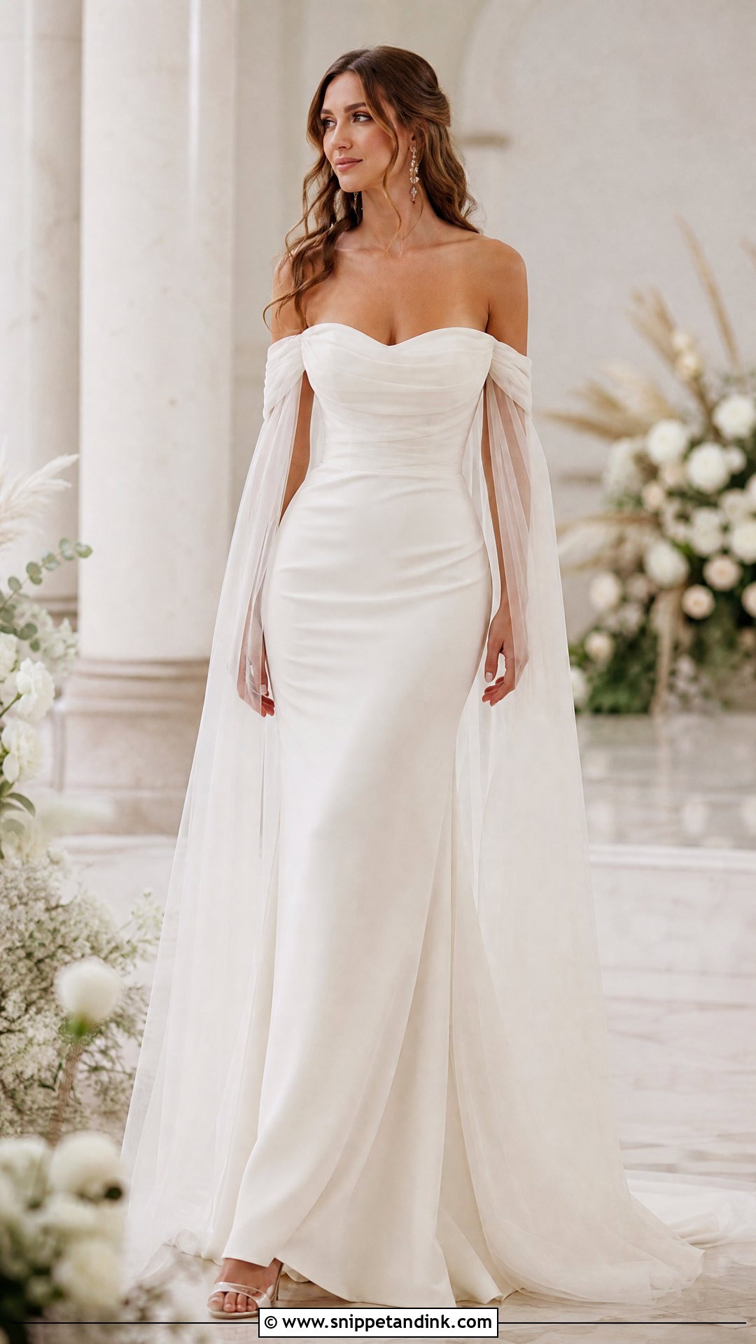 Shoulder Bride Cape With Off Shoulder Wedding Dress - Snippet and Ink - 25 Bride Cape Ideas