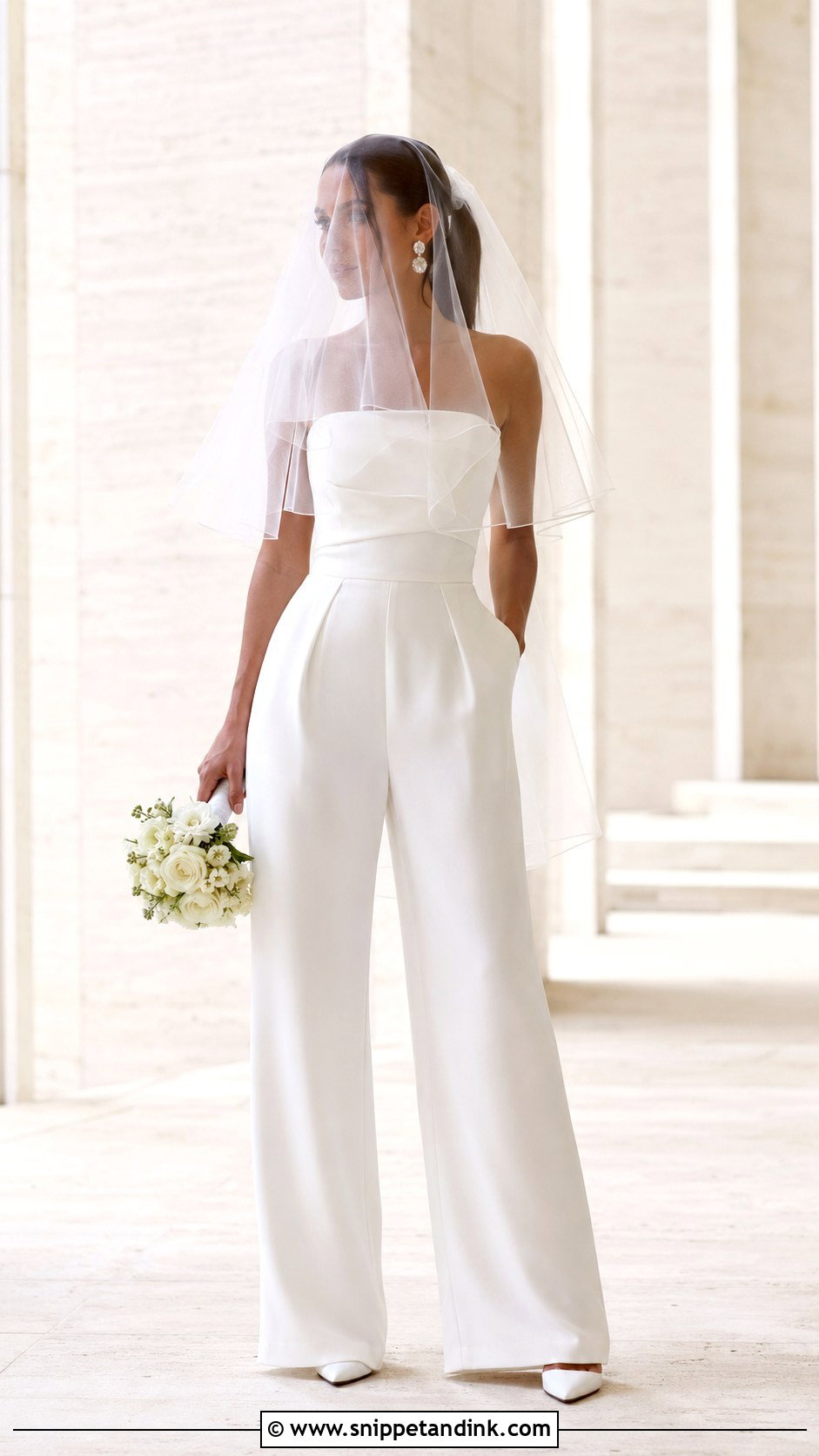 Shoulder Length Double Veil With Jumpsuit - Snippet and Ink - 20 Double Veil Ideas