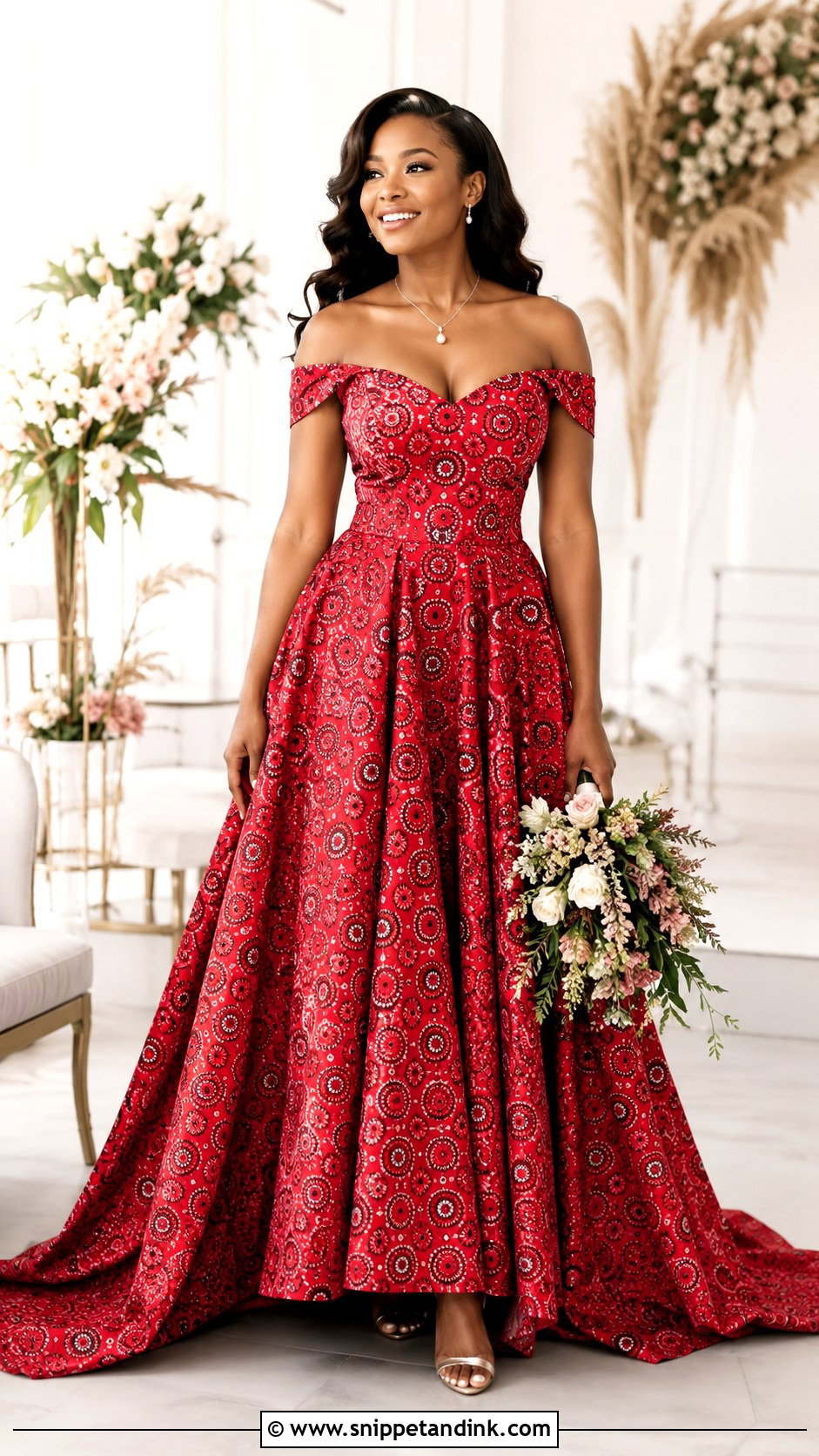 Shweshwe Off Shoulder Wedding Dress - Snippet and Ink - 30 Shweshwe Wedding Dresses
