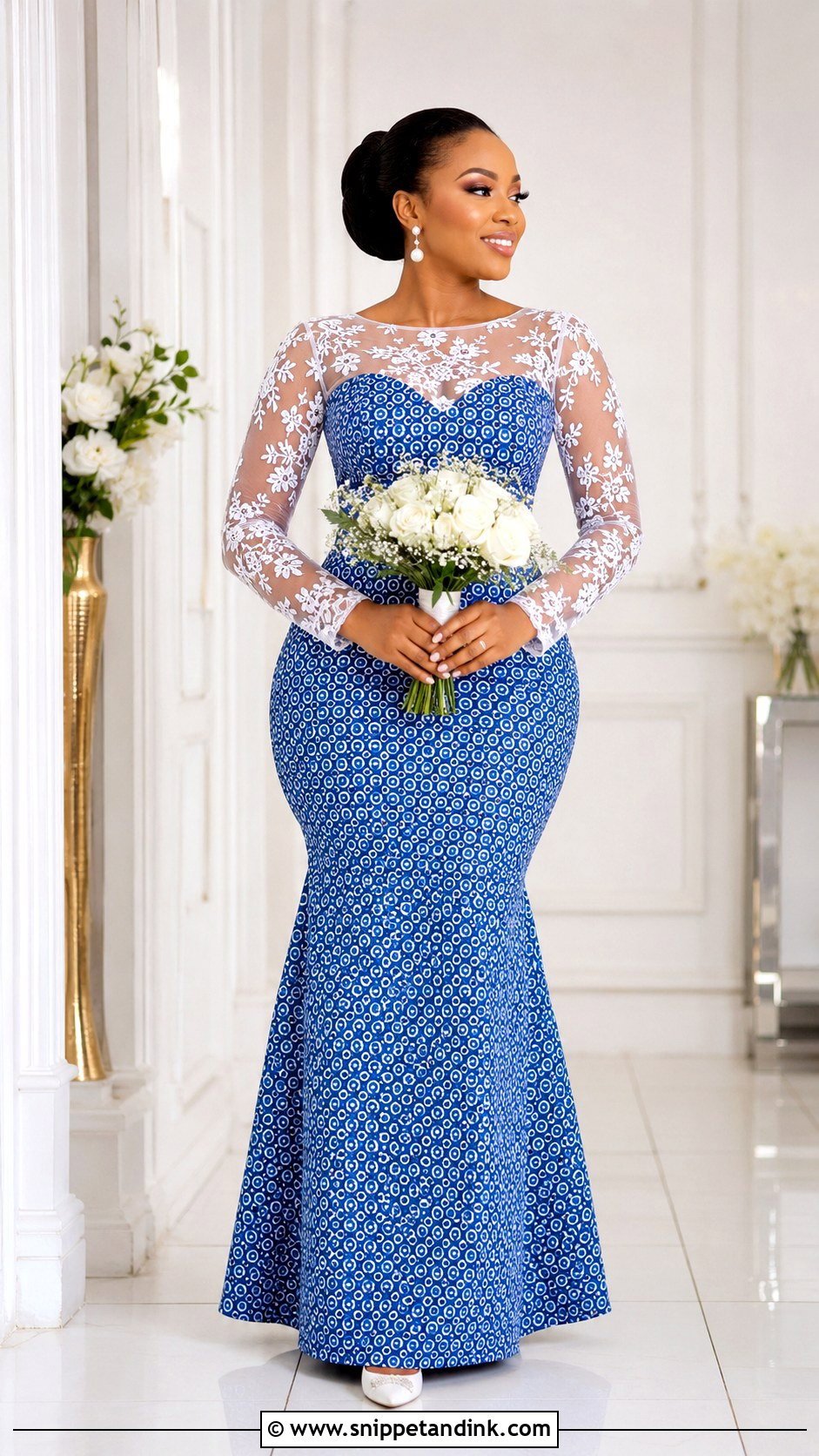 Shweshwe Wedding Dress With Lace Sleeves - Snippet and Ink - 30 Shweshwe Wedding Dresses