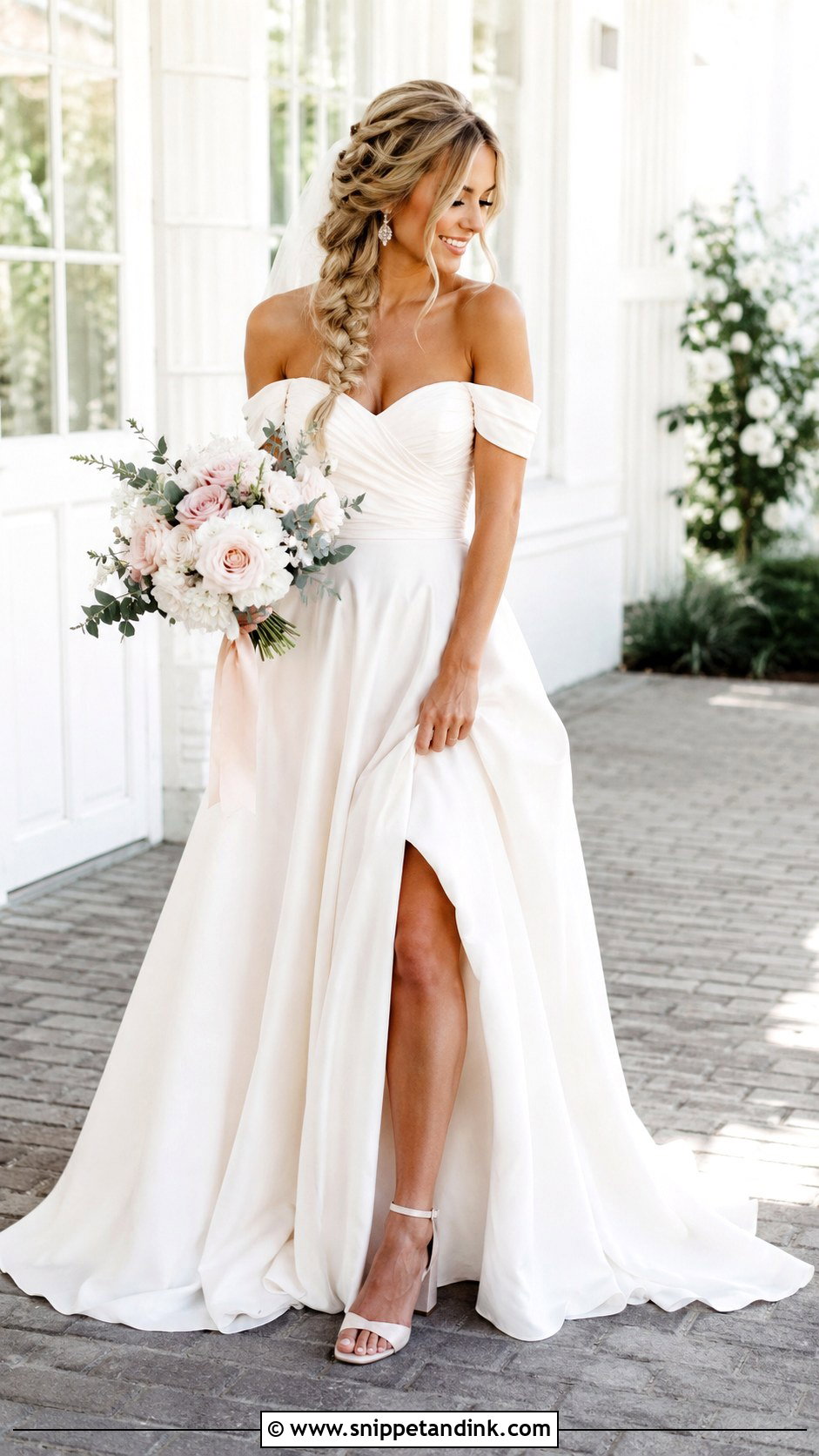 Side Braid With Off Shoulder Wedding Dress - Snippet and Ink - 20 Braid Dress Wedding Ideas
