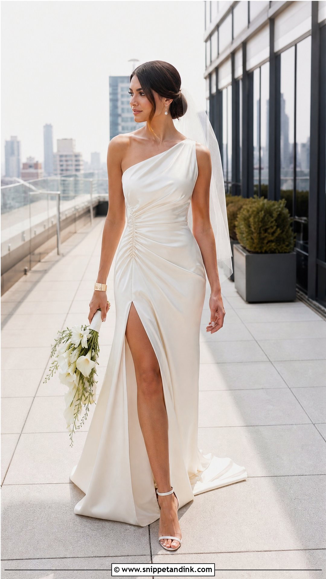 Side Ruched Wedding Dress With Slit - Snippet and Ink - 25 Ruched Wedding Dress Ideas