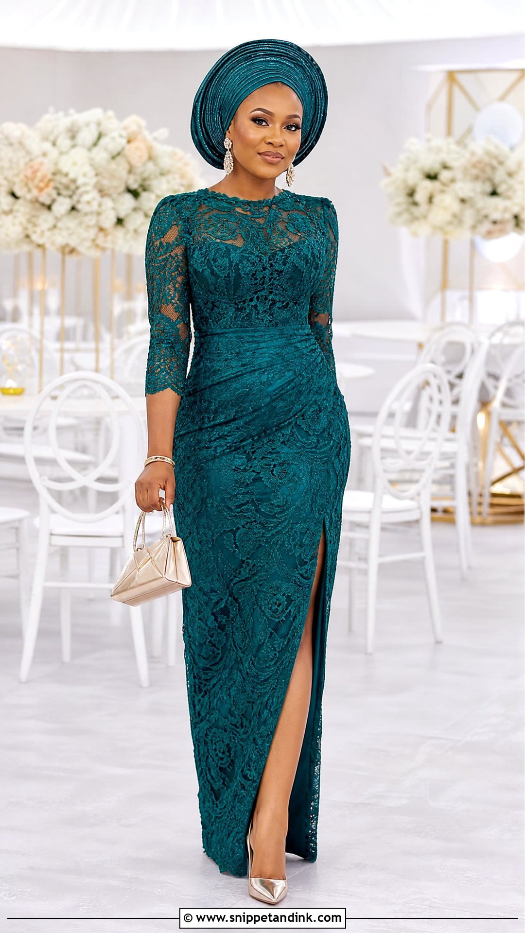 Side Slit Lace Straight Gown - Snippet and Ink - 20 Owanbe Styles for Lace Straight Gown