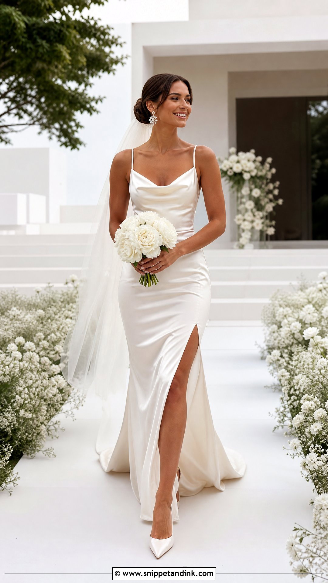 Side Slit Satin Sheath Wedding Dress - Snippet and Ink - 20 Satin Sheath Wedding Dress Ideas