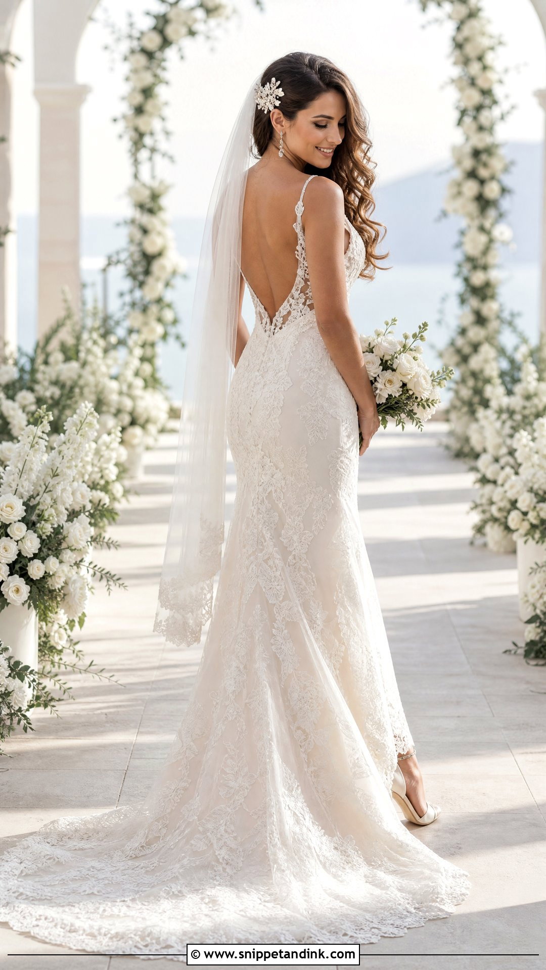 Side Swept Loose Curls For Open Back Wedding Dress - Snippet and Ink - 20 Open Back Wedding Dress Hairstyles