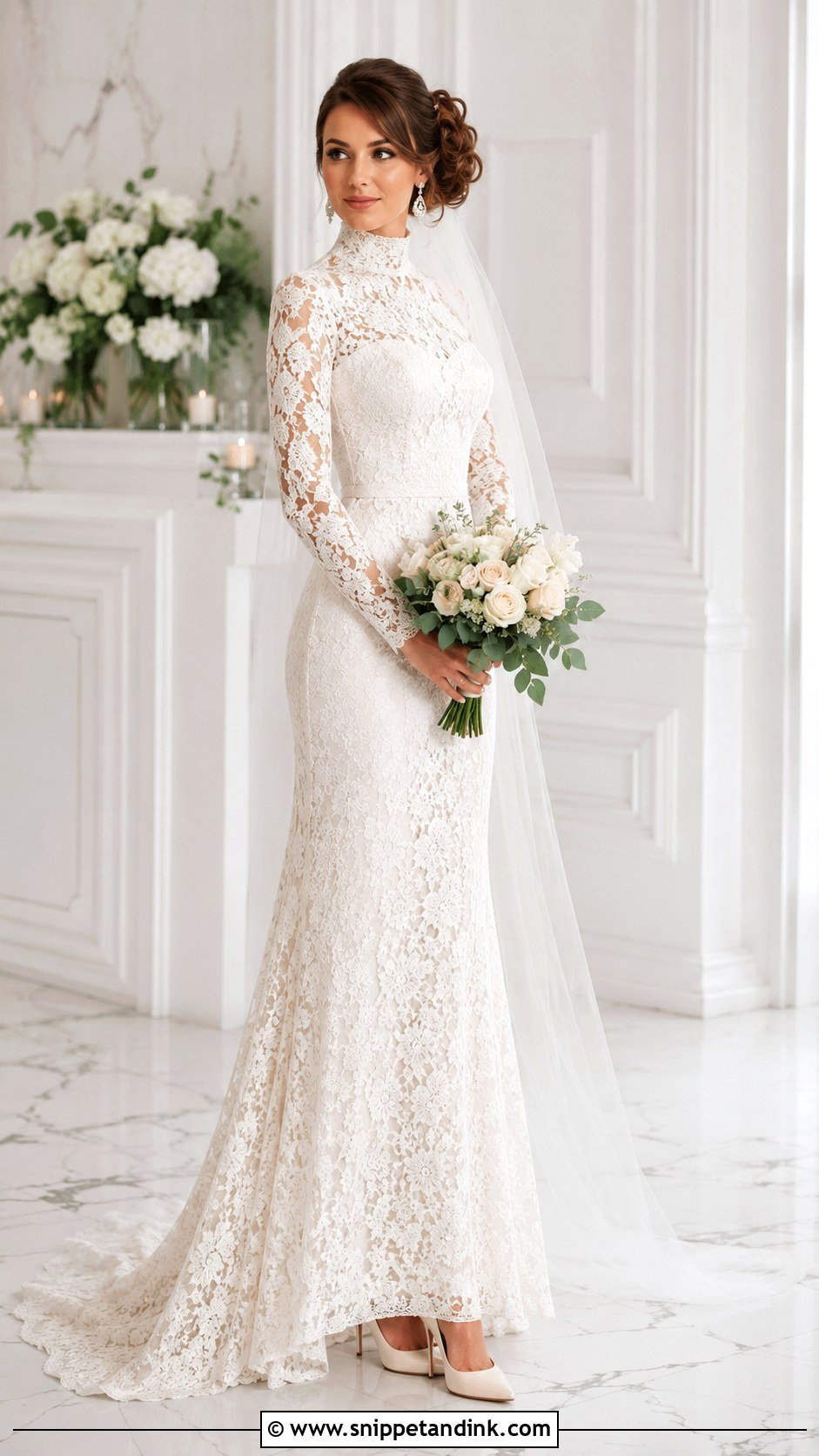 Side Swept Updo For High Neck Wedding Dress - Snippet and Ink - 20 High Neck Wedding Dress Hairstyle Ideas