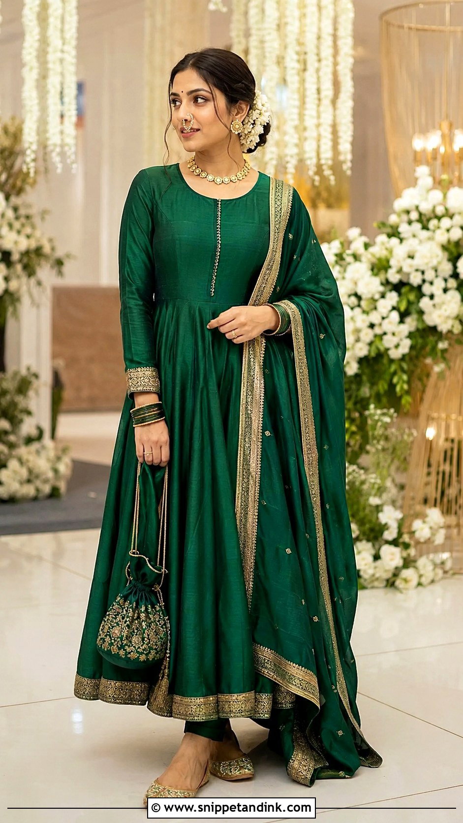 Silk Anarkali With Maharashtrian Jewelry - Snippet and Ink - 20 Maharatrian Wedding Outfit Ideas