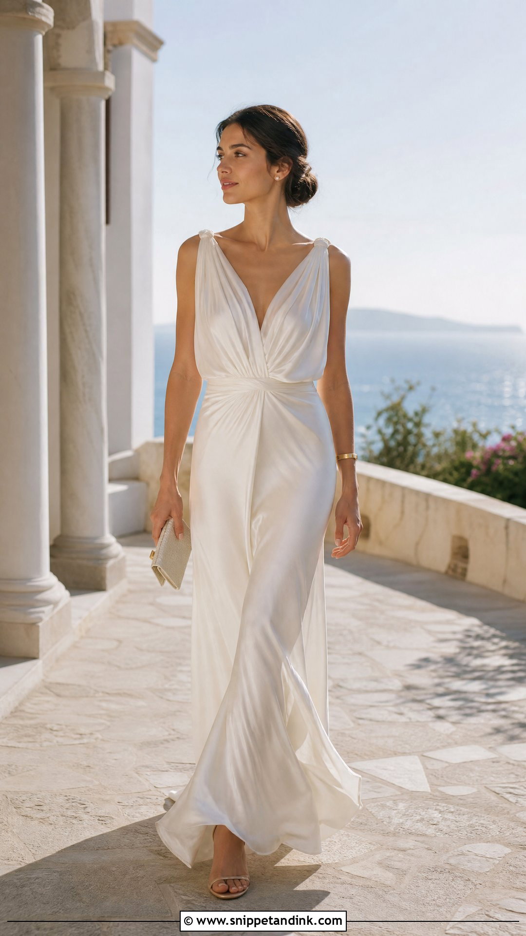 Silk Ancient Greek Wedding Dress With Barely There Sandals - Snippet and Ink - 25 Ancient Greek Wedding Dress Ideas