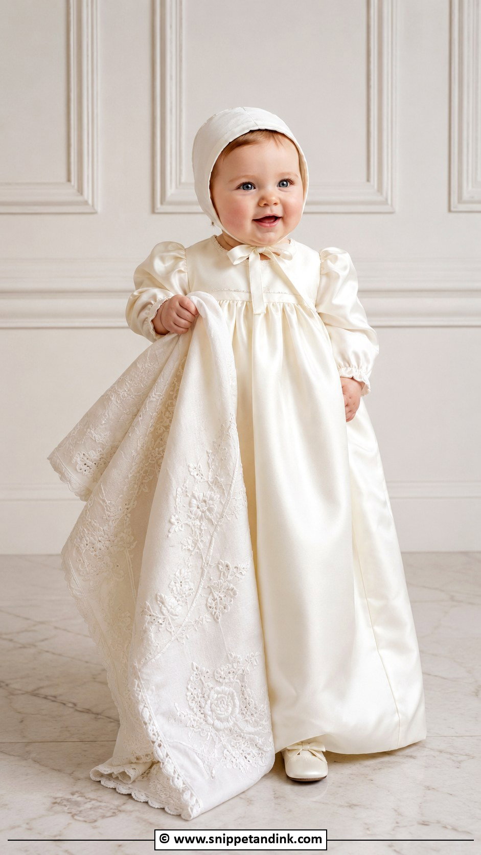 Silk Baptism Gown With Satin Shoes - Snippet and Ink - 25 Baby Girl Baptism Dress Ideas
