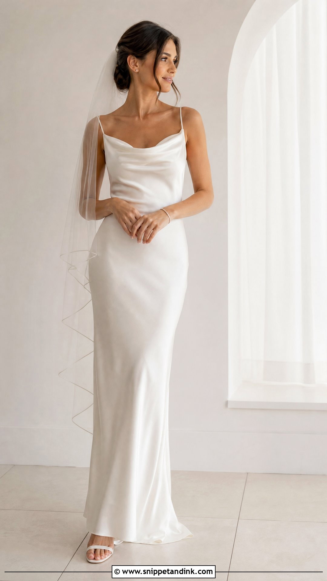 Silk Bias Cut Wedding Dress With Minimal Jewelry - Snippet and Ink - 25 Elegant Silk Wedding Dress Ideas