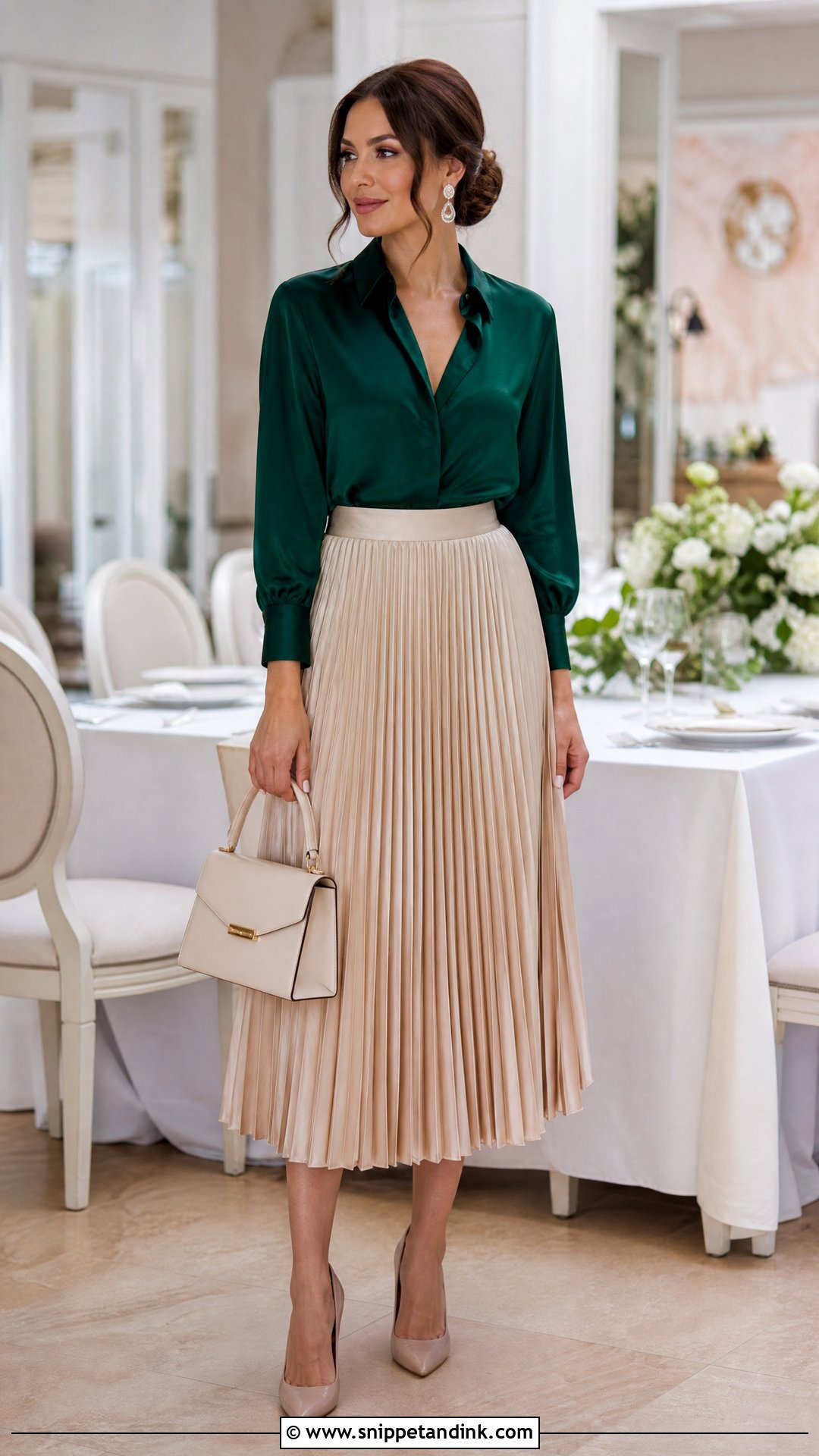 Silk Blouse And Midi Skirt Rehearsal Outfit - Snippet and Ink - 25 Rehearsal Outfit Ideas