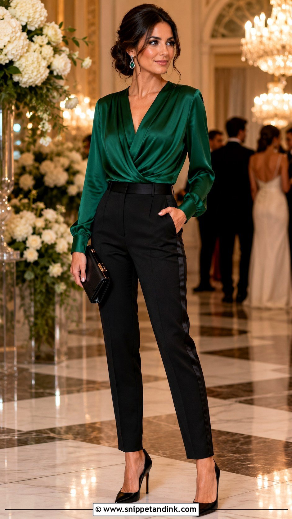 Silk Blouse With Tuxedo Pants Wedding Outfit - Snippet and Ink - 20 Blouse and Pants Wedding Outfit Ideas