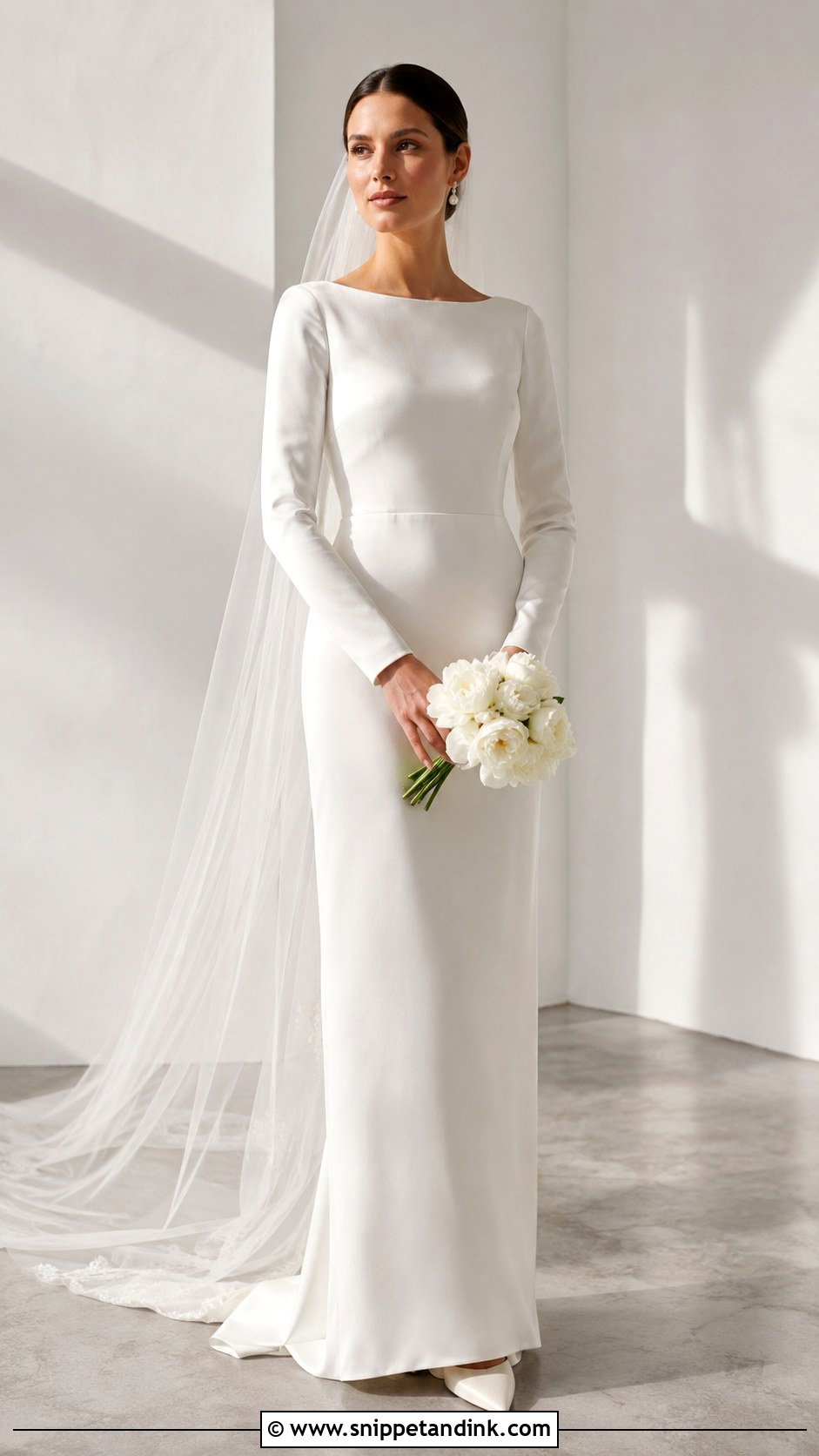 Silk Boat Neck Wedding Dress With Sleeves - Snippet and Ink - 25 Silk Wedding Dress with Sleeves