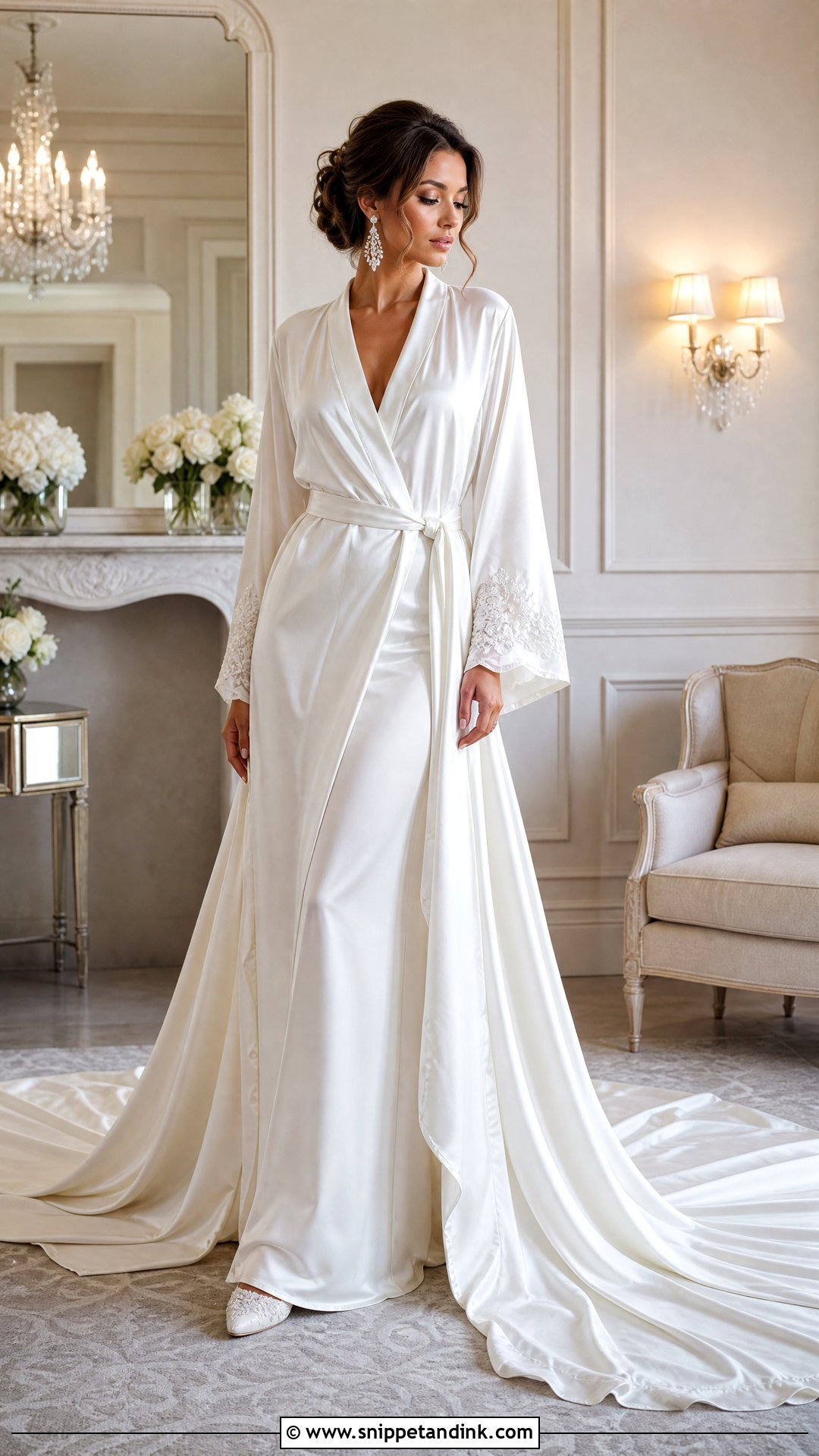 Silk Bridal Robe With Long Train - Snippet and Ink - 20 Silk Bridal Robe Ideas