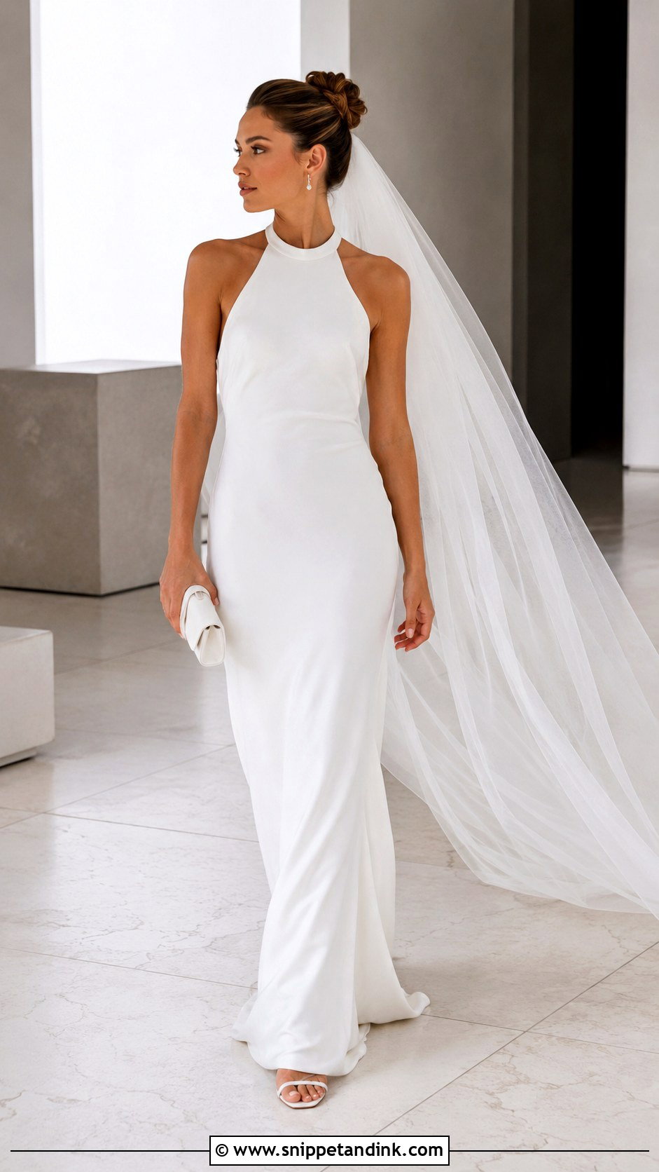 Silk Chiffon Veil With Halter Wedding Gown - Snippet and Ink - 20 Silk Veil Ideas