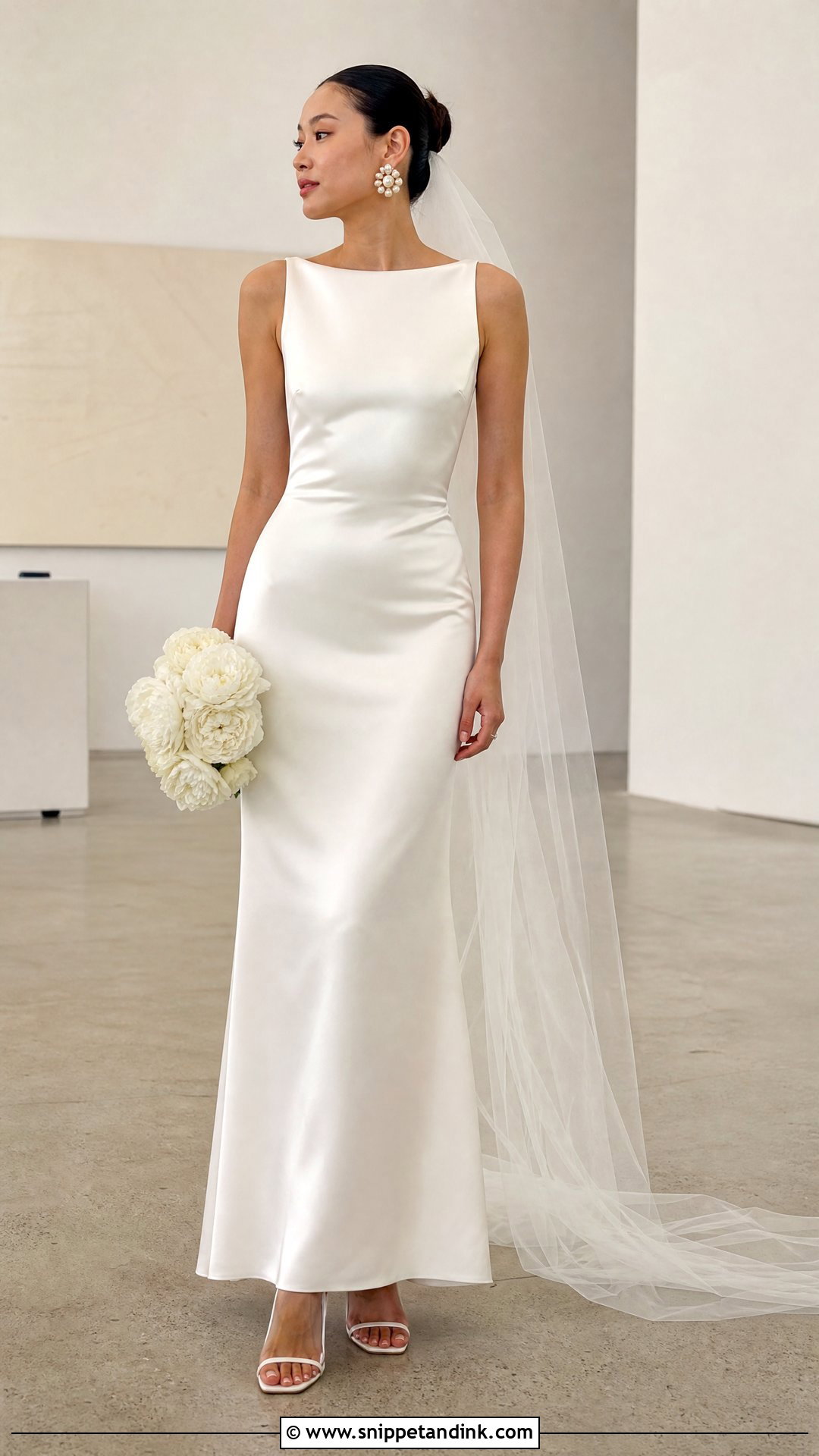 Silk Column Wedding Dress With Statement Earrings - Snippet and Ink - 25 Elegant Silk Wedding Dress Ideas