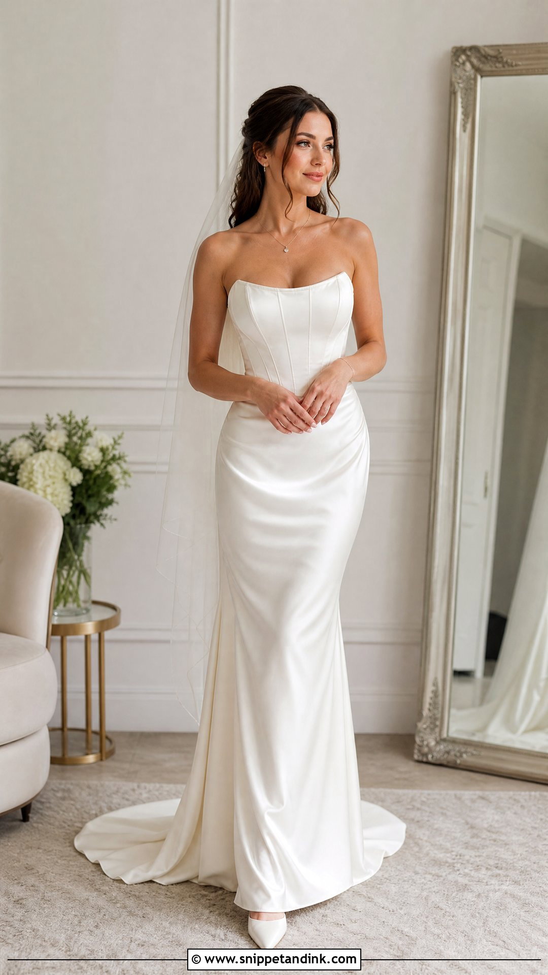 Silk Corset Wedding Dress With Simple Veil - Snippet and Ink - 25 Elegant Silk Wedding Dress Ideas
