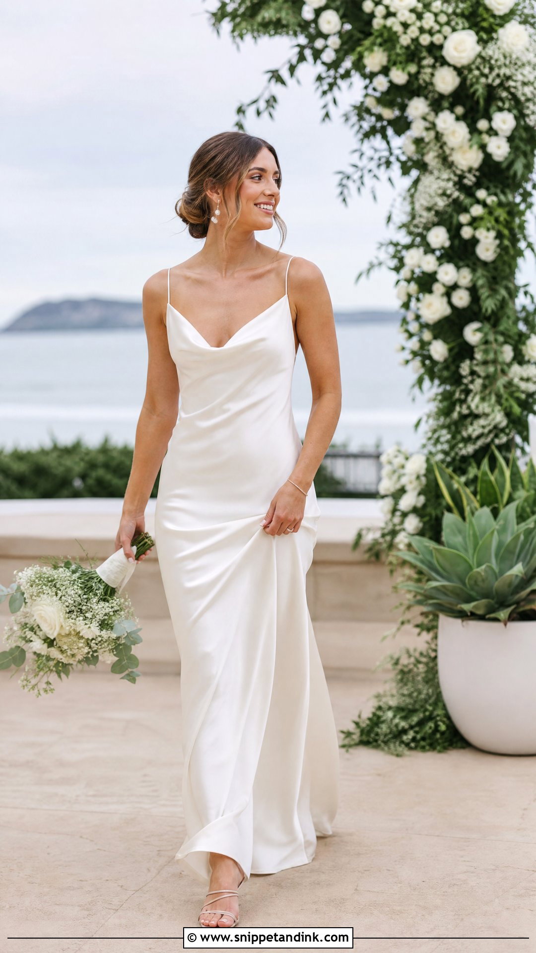 Silk Cowl Neck Wedding Dress With Strappy Heels - Snippet and Ink - 25 Elegant Silk Wedding Dress Ideas