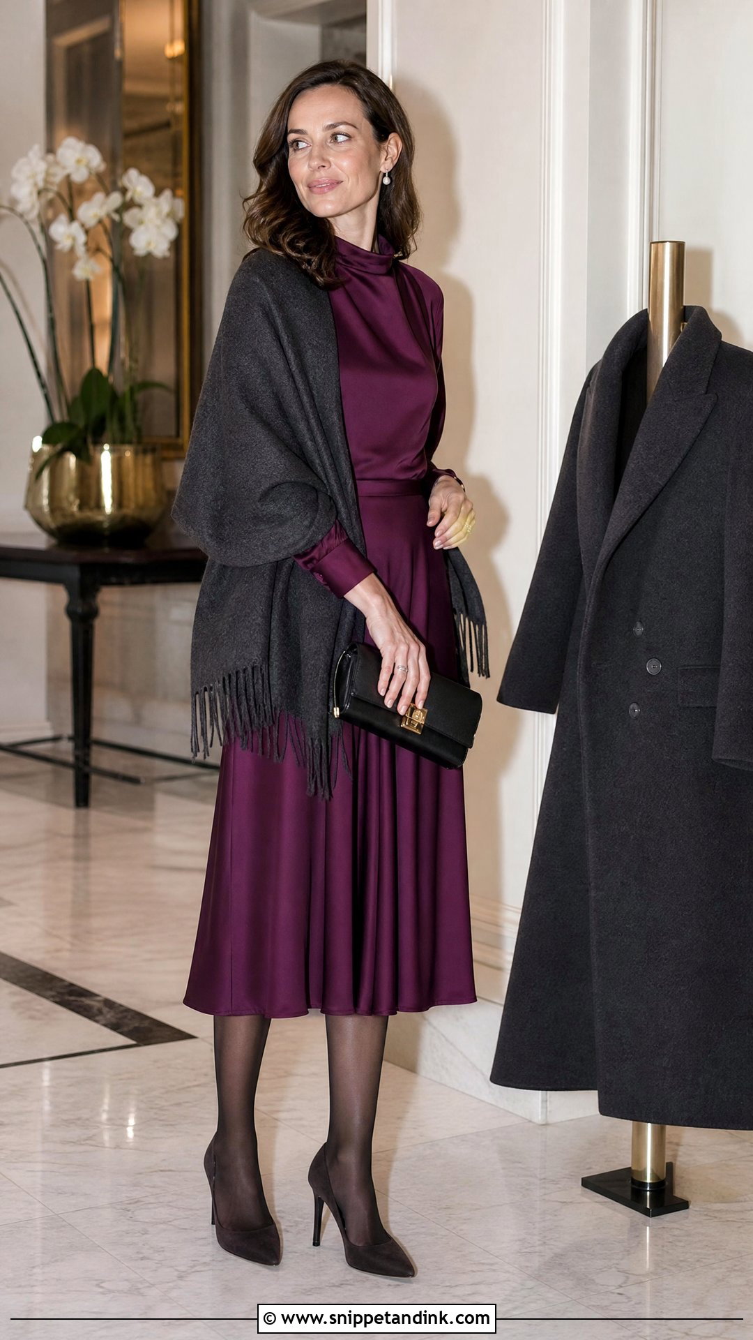 Silk Dress And Cashmere Wrap Wedding Outfit - Snippet and Ink - 20 Old Money Wedding Outfit Ideas