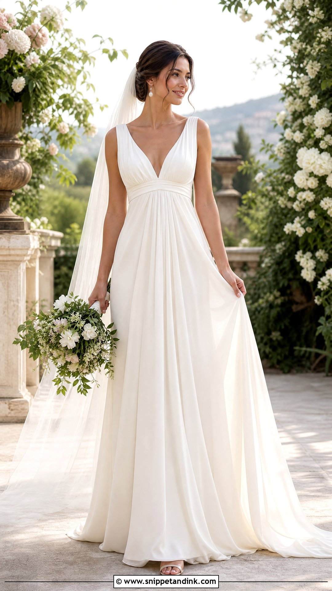 Silk Empire Waist Wedding Dress With Soft Veil - Snippet and Ink - 25 Elegant Silk Wedding Dress Ideas
