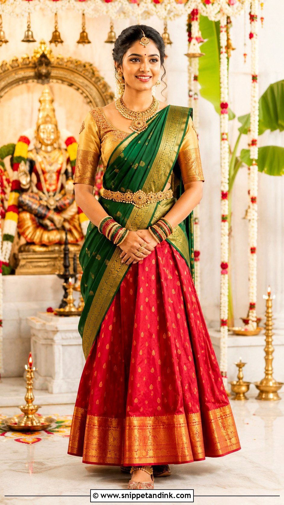 Silk Half Saree For Mata Pujan Bride - Snippet and Ink - 25 Mata Pujan Dress for Bride Ideas