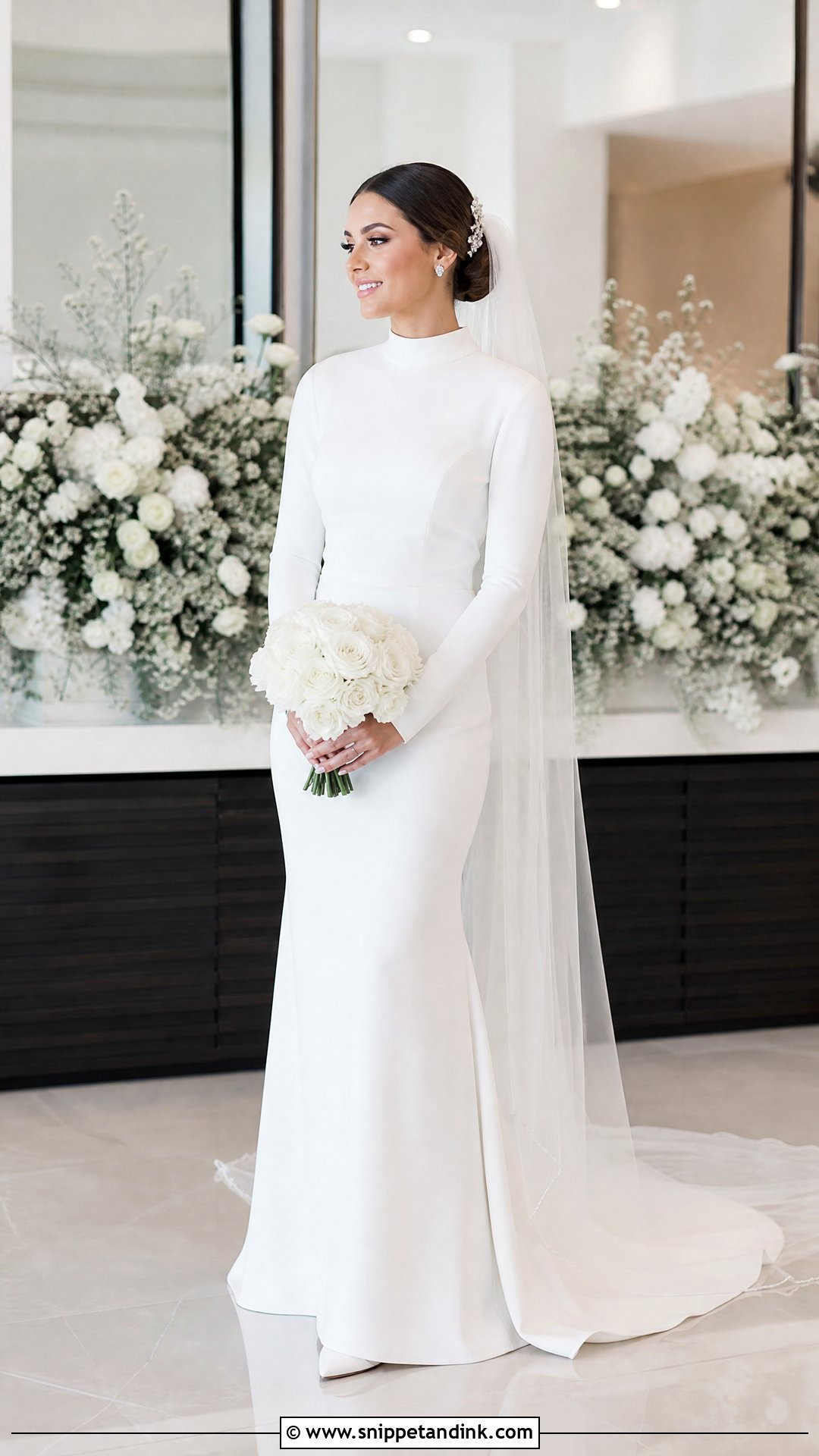 Silk High Neck Wedding Dress With Crystal Hair Pins - Snippet and Ink - 25 Elegant Silk Wedding Dress Ideas