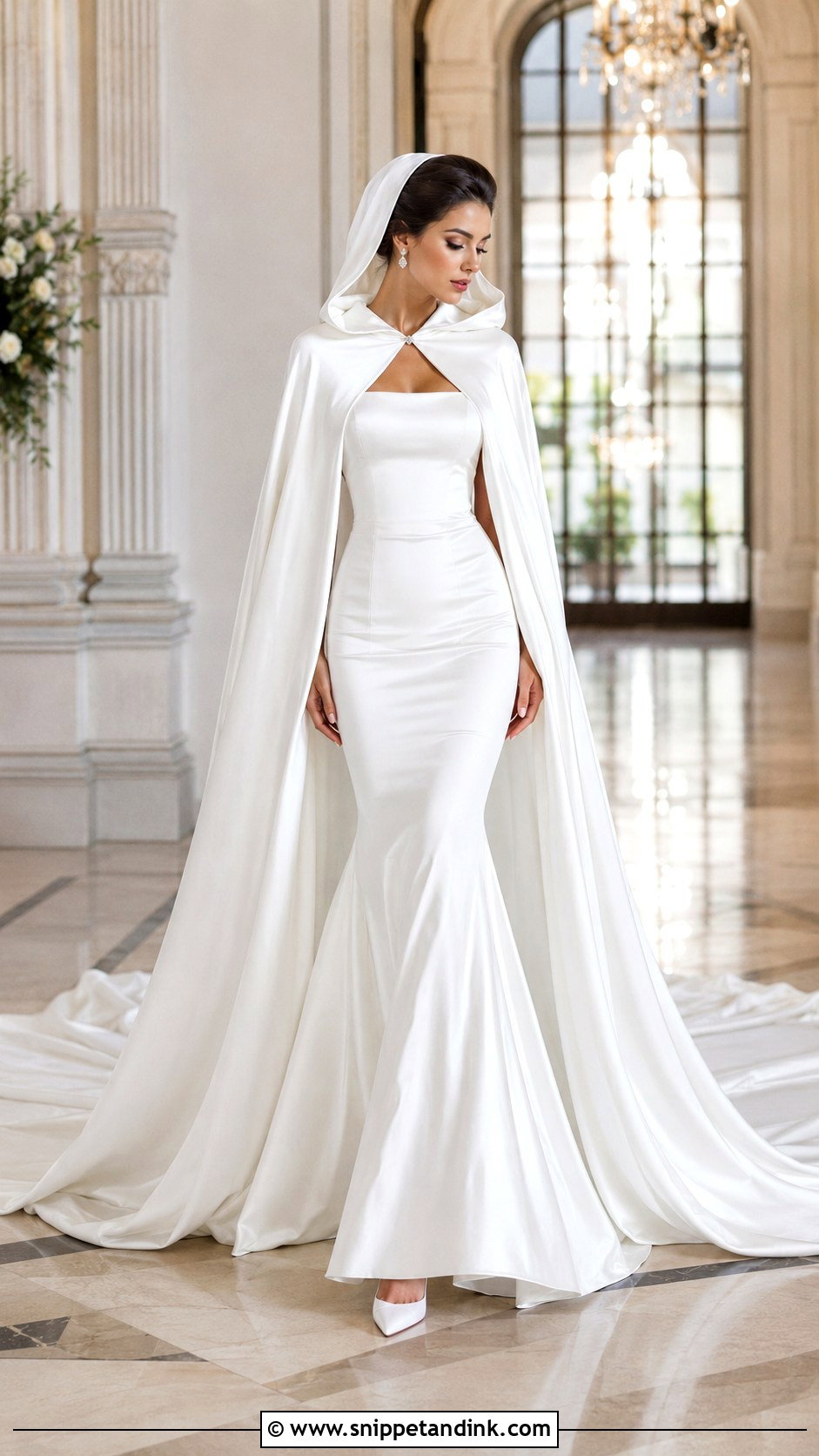 Silk Hooded Wedding Cape With Mermaid Dress - Snippet and Ink - 20 Wedding Cape with Hood Ideas