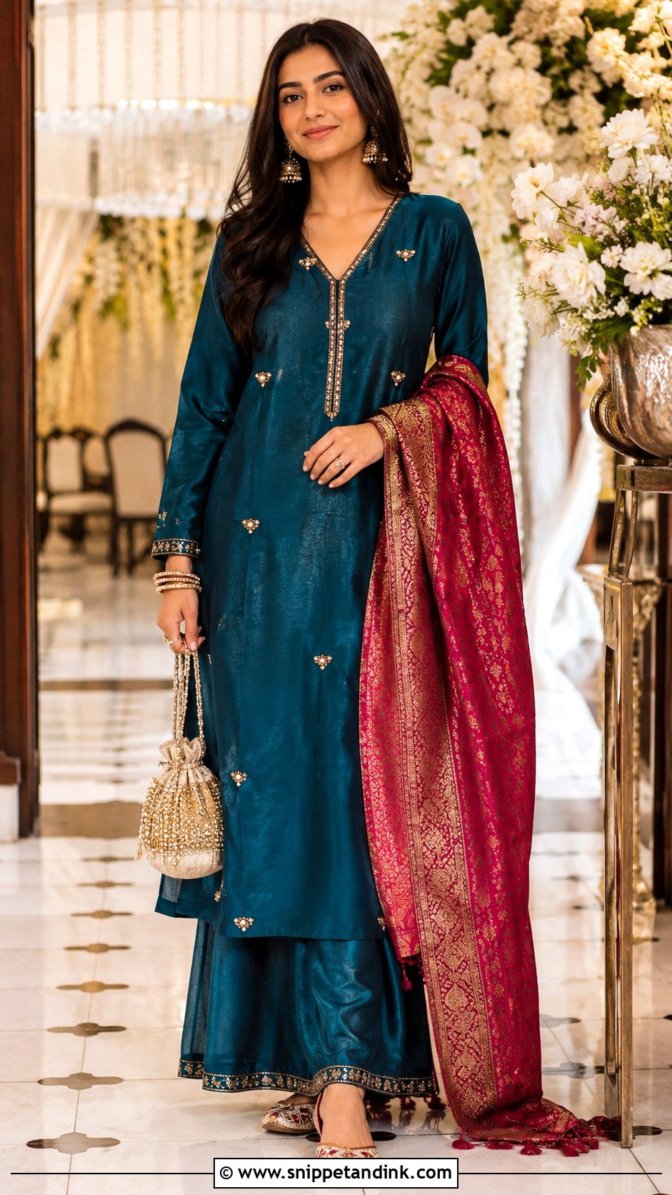 Silk Kurta Palazzo Set For Wedding Guest - Snippet and Ink - 20 Indian Wedding Ethnic Dresses Ideas