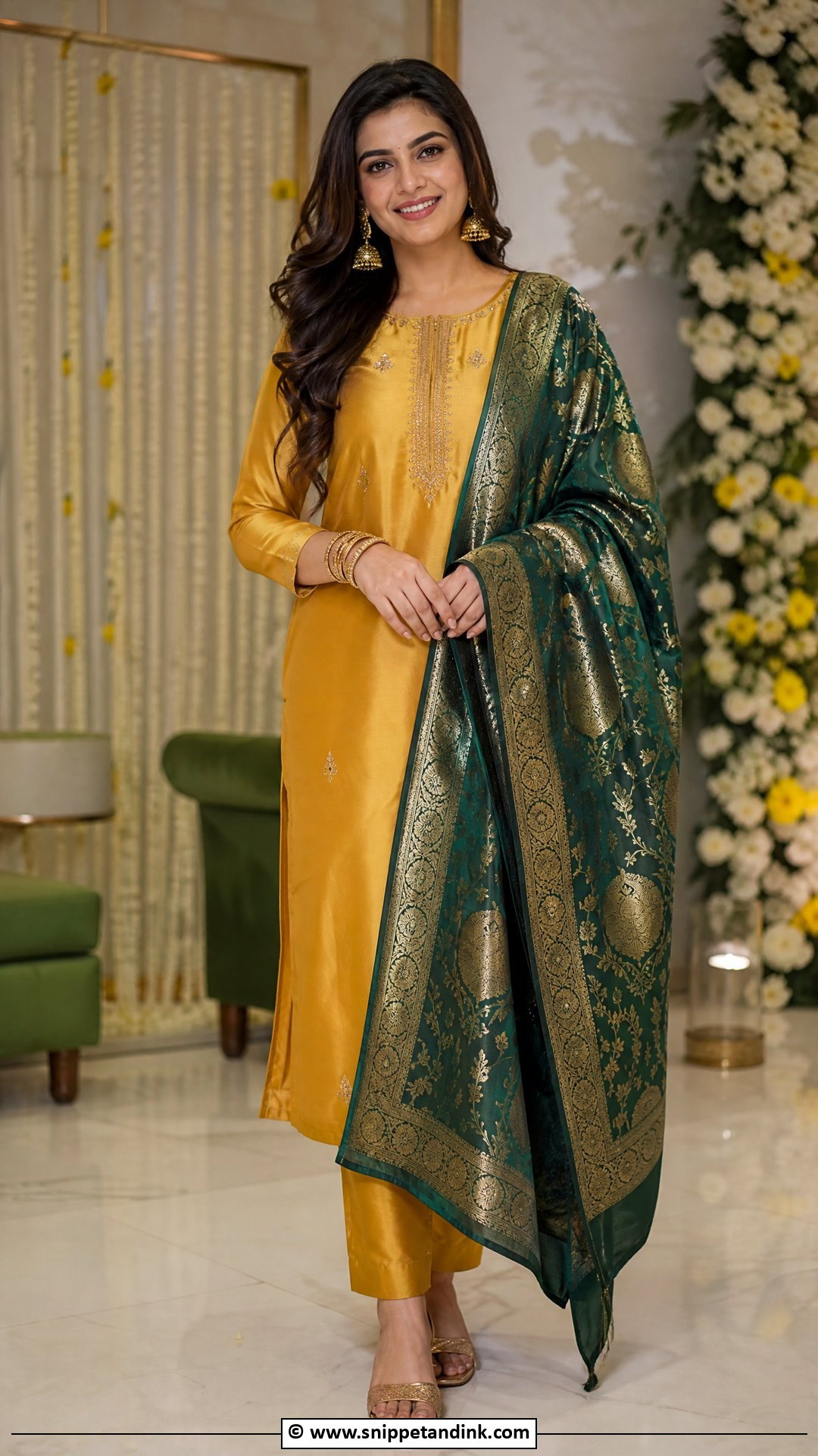 Silk Kurta Set With Banarasi Dupatta - Snippet and Ink - 35 Mehndi Dress Ideas
