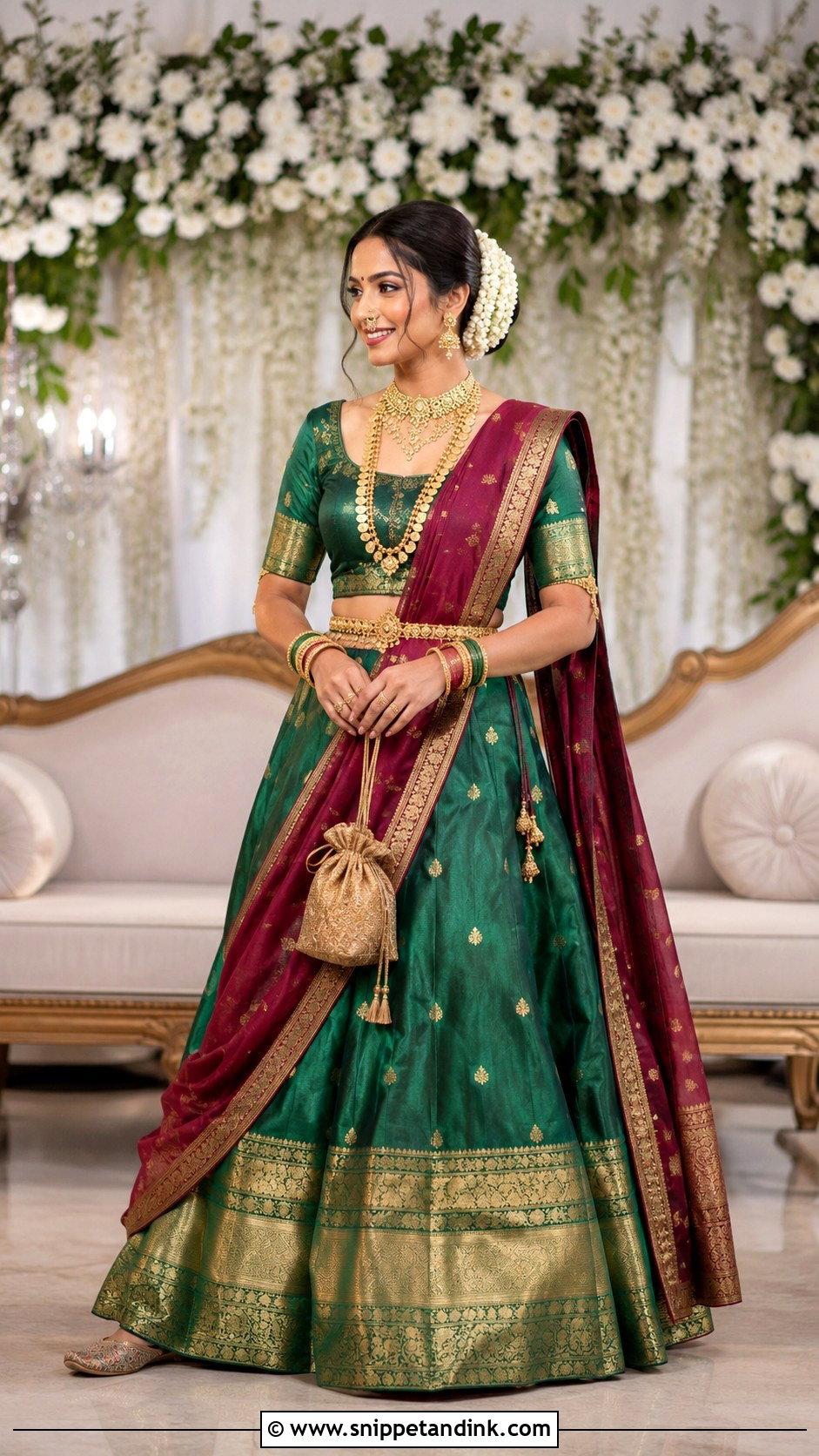 Silk Lehenga With Konkani Jewelry - Snippet and Ink - 20 Konkani Bride Ideas