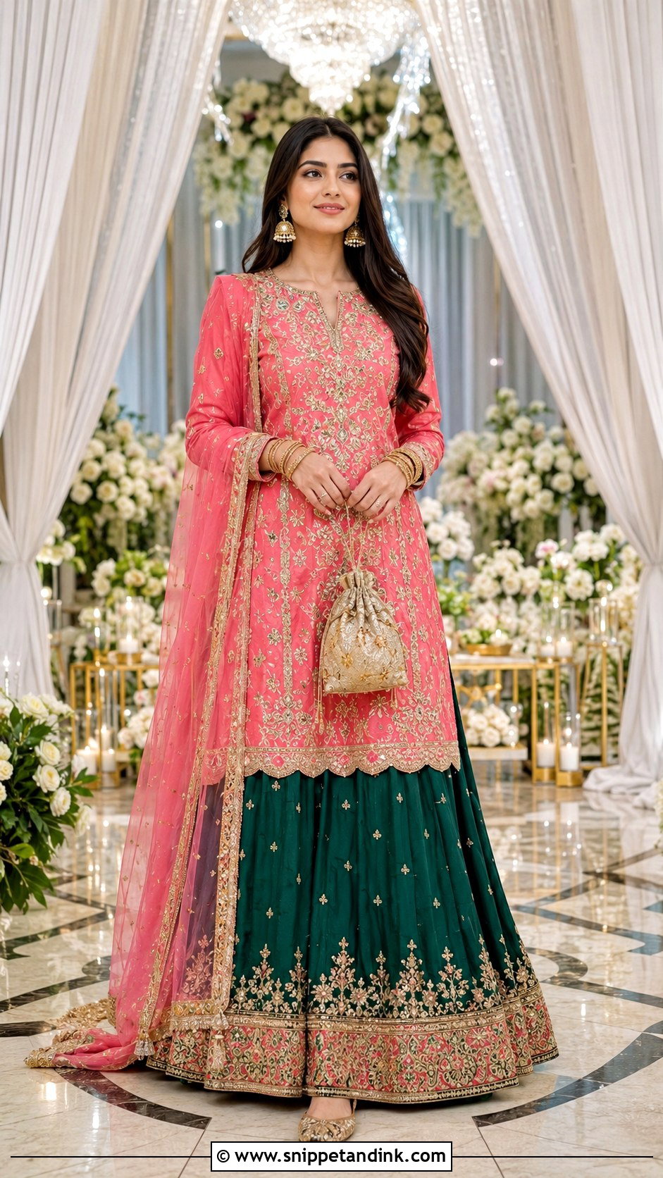 Silk Lehenga With Long Kurta For Indian Sangeet - Snippet and Ink - 20 Indian Sangeet Outfit Ideas