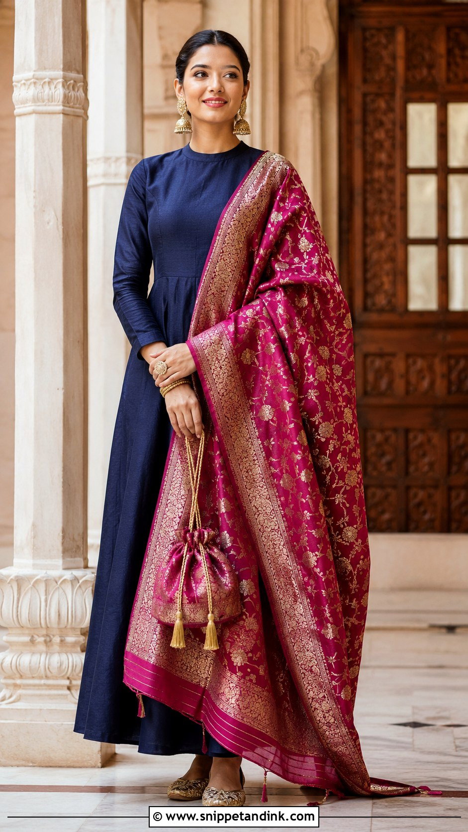 Silk Long Gown With Banarasi Dupatta - Snippet and Ink - 20 Long Gown with Dupatta Ideas