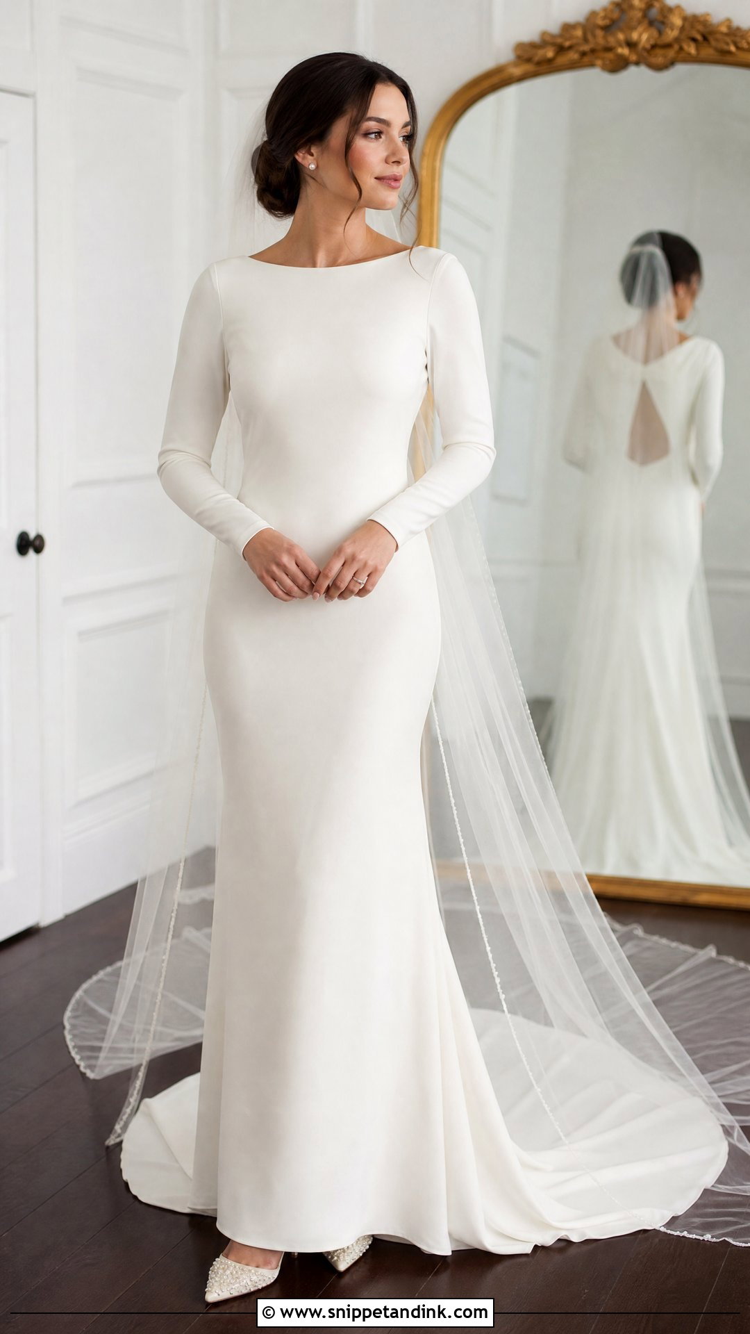 Silk Long Sleeve Wedding Dress With Pearl Shoes - Snippet and Ink - 25 Elegant Silk Wedding Dress Ideas
