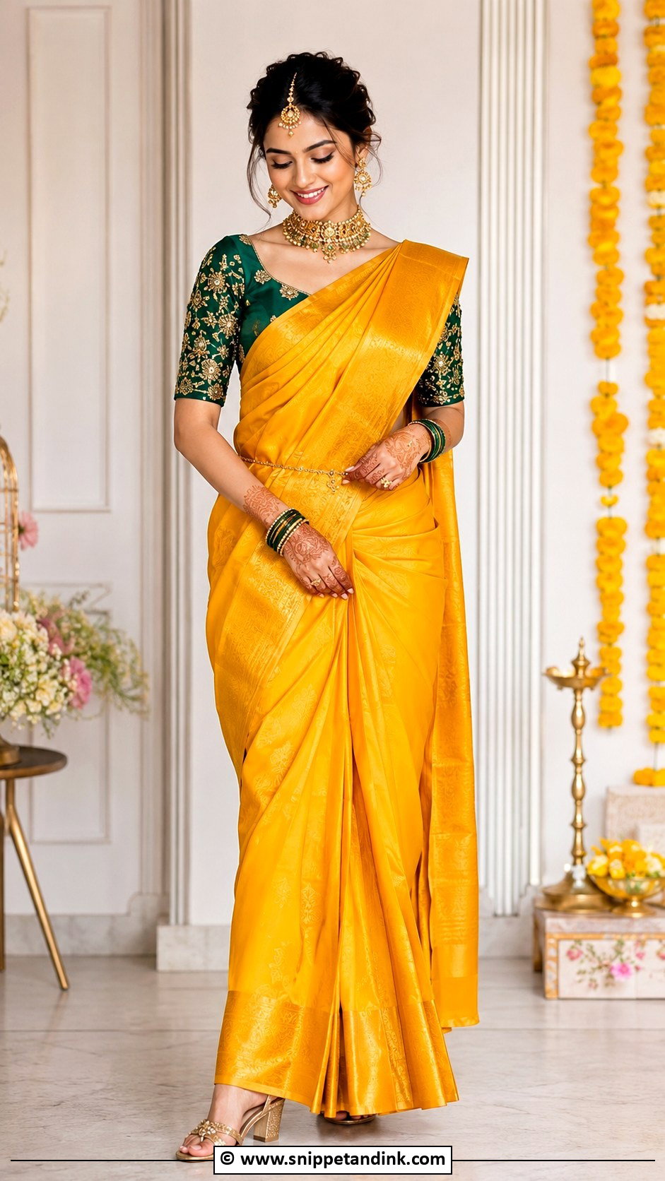 Silk Mehandi Saree Outfit - Snippet and Ink - 30 Mehandi Outfits