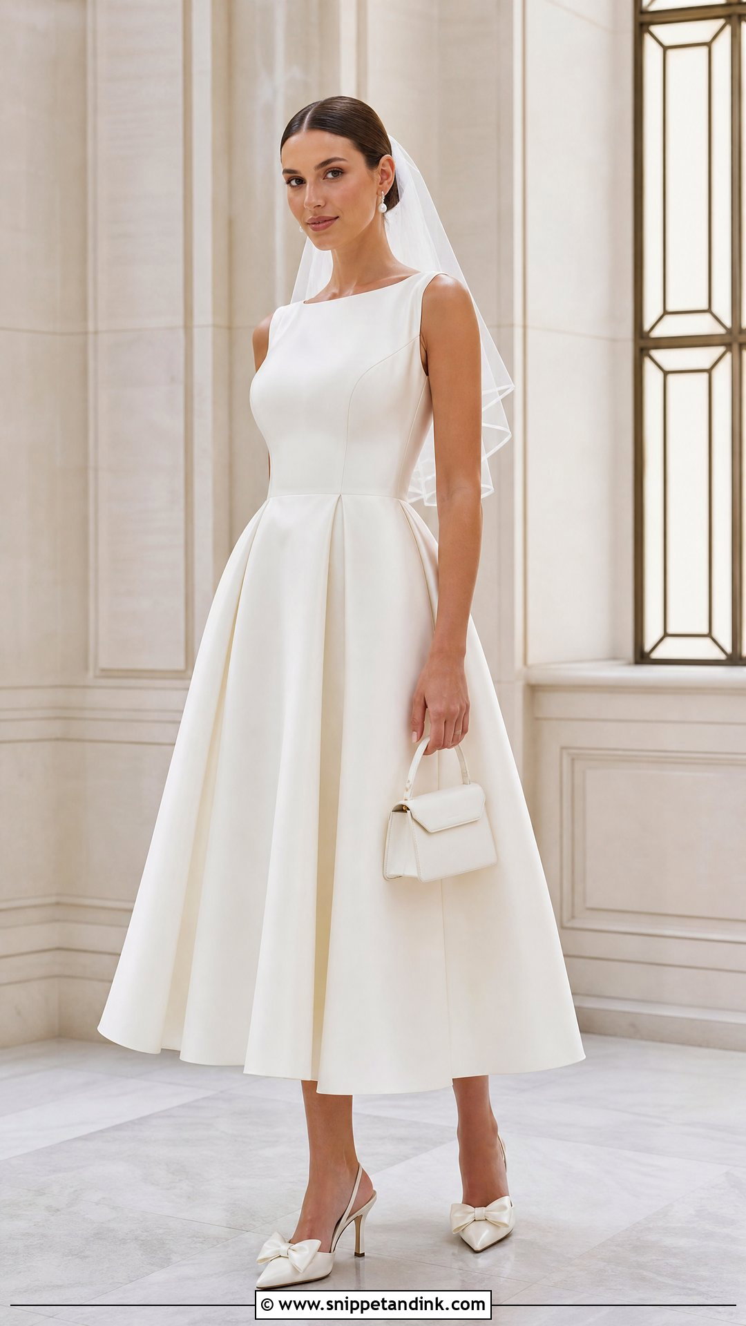 Silk Midi Wedding Dress With Bow Heels - Snippet and Ink - 25 Elegant Silk Wedding Dress Ideas