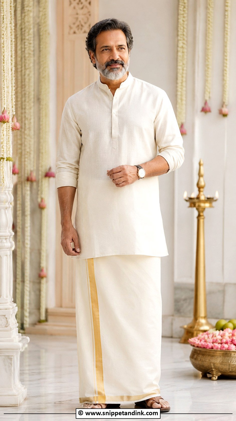Silk Mundu With Kurta - Snippet and Ink - 25 Indian Bride's Father Outfit Ideas