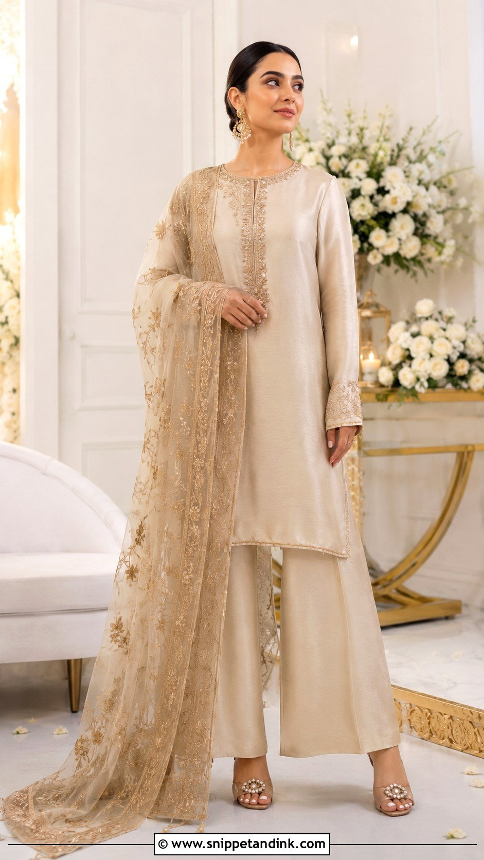 Silk Nikkah Dress With Embroidered Dupatta - Snippet and Ink - 30 Nikkah Dress for Bride Ideas