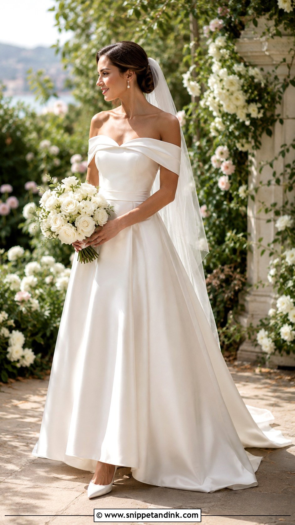 Silk Off Shoulder Wedding Dress - Snippet and Ink - 25 Silk Wedding Dresses