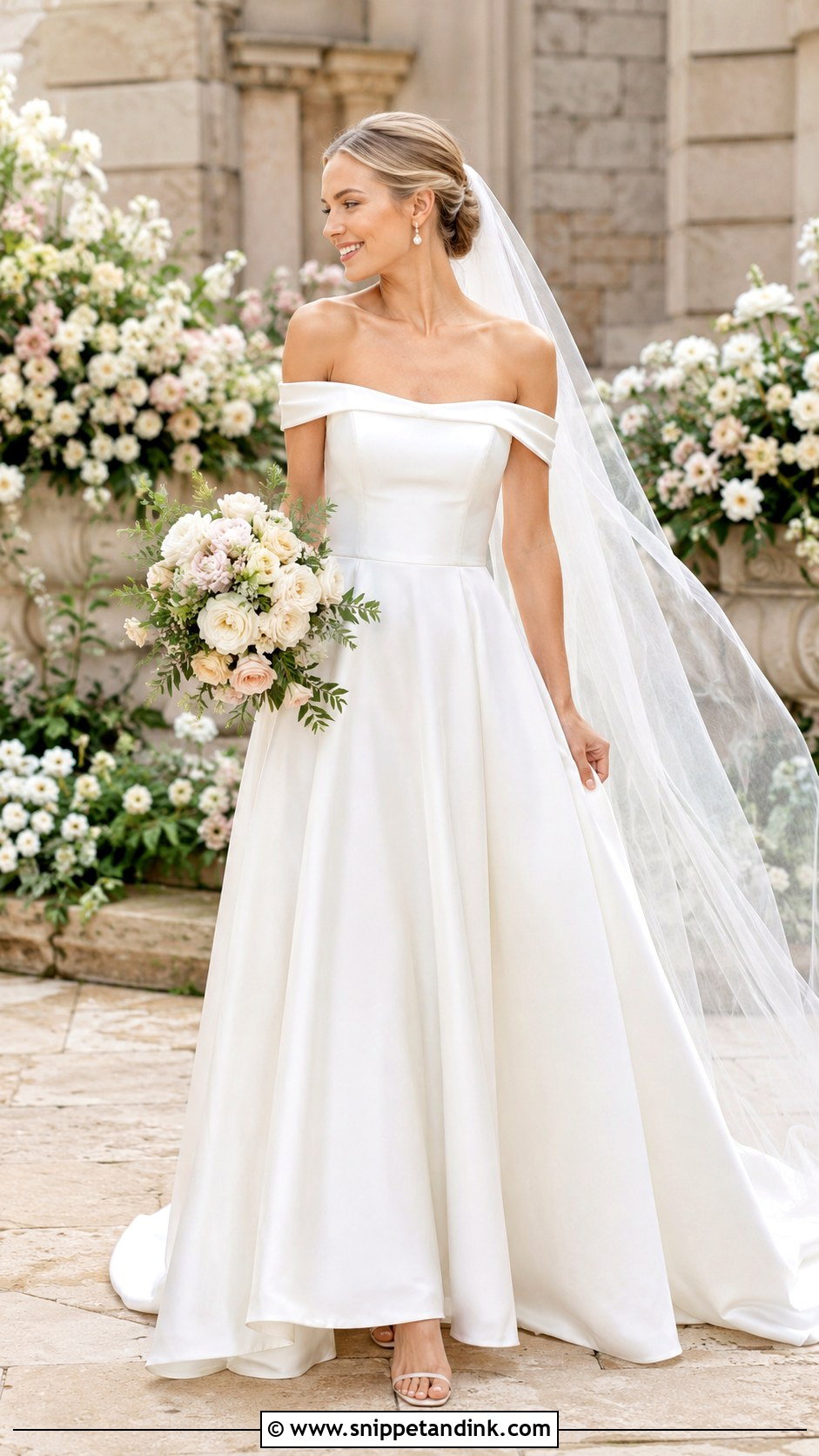 Silk Off Shoulder Wedding Gown - Snippet and Ink - 25 Silk Wedding Gown Ideas