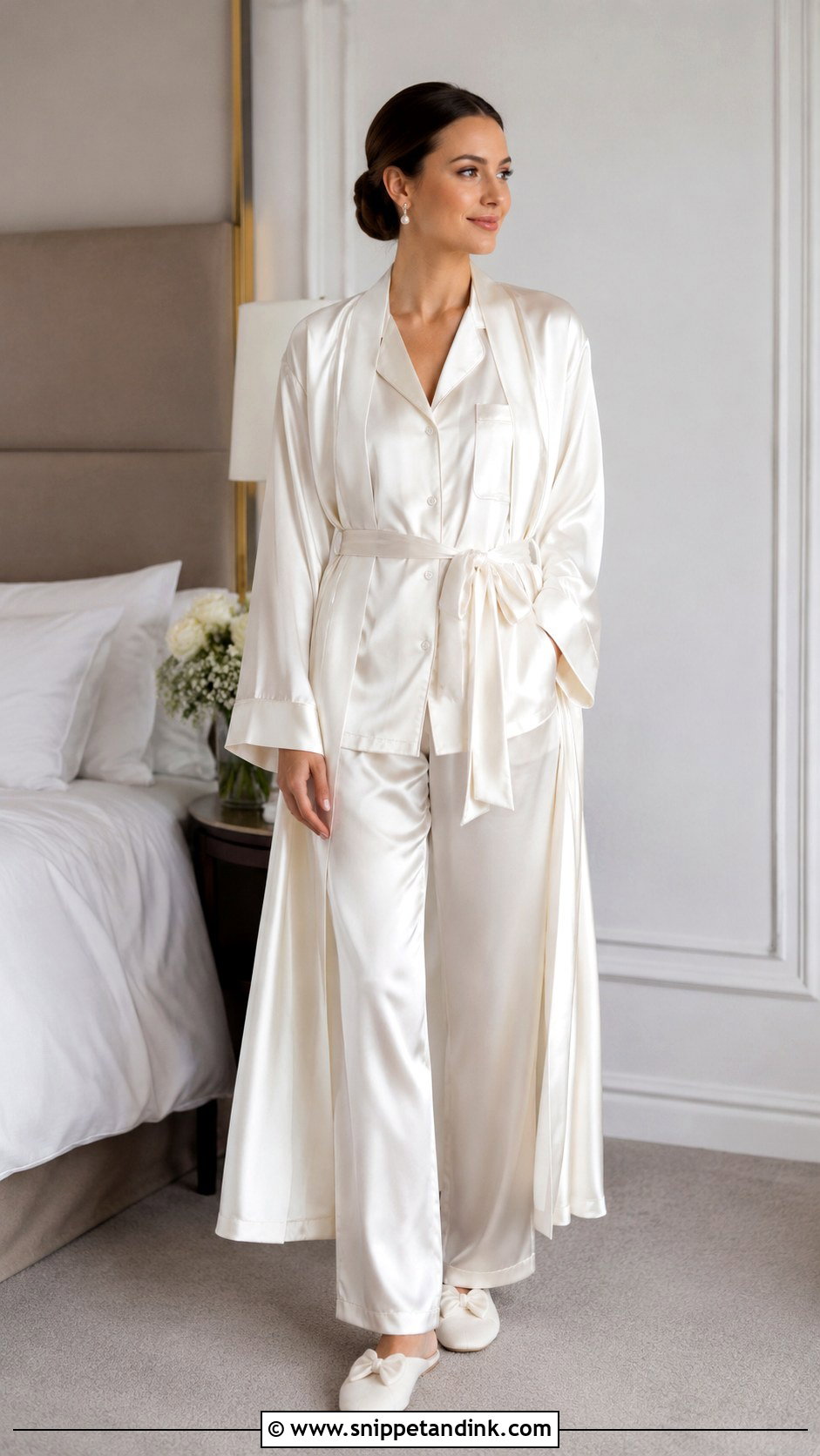Silk Pajama Set With Bridal Robe - Snippet and Ink - 30 First Night Dress for Bride Ideas
