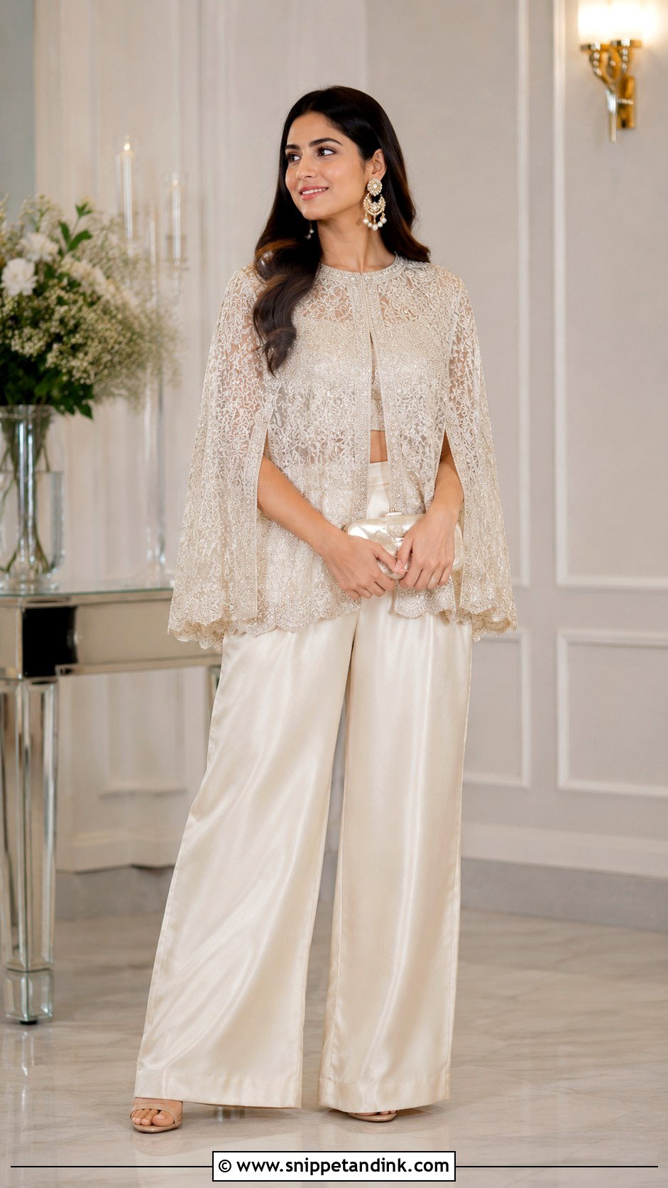 Silk Pants And Cape Top Wedding Outfit - Snippet and Ink - 25 Indo Western Wedding Outfits Women