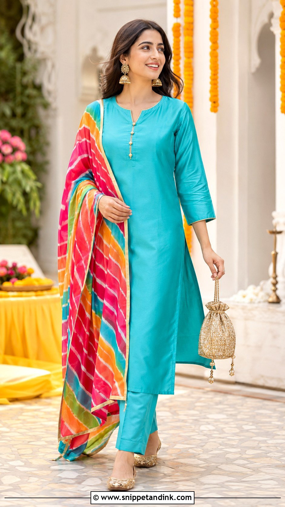Silk Salwar Suit With Leheriya Dupatta - Snippet and Ink - 20 Dupatta Dress Ideas
