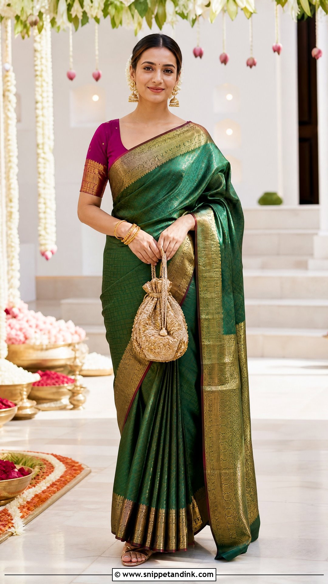 Silk Saree Wedding Ceremony Marriage Function Outfit - Snippet and Ink - 20 Marriage Function Outfit for Women Ideas