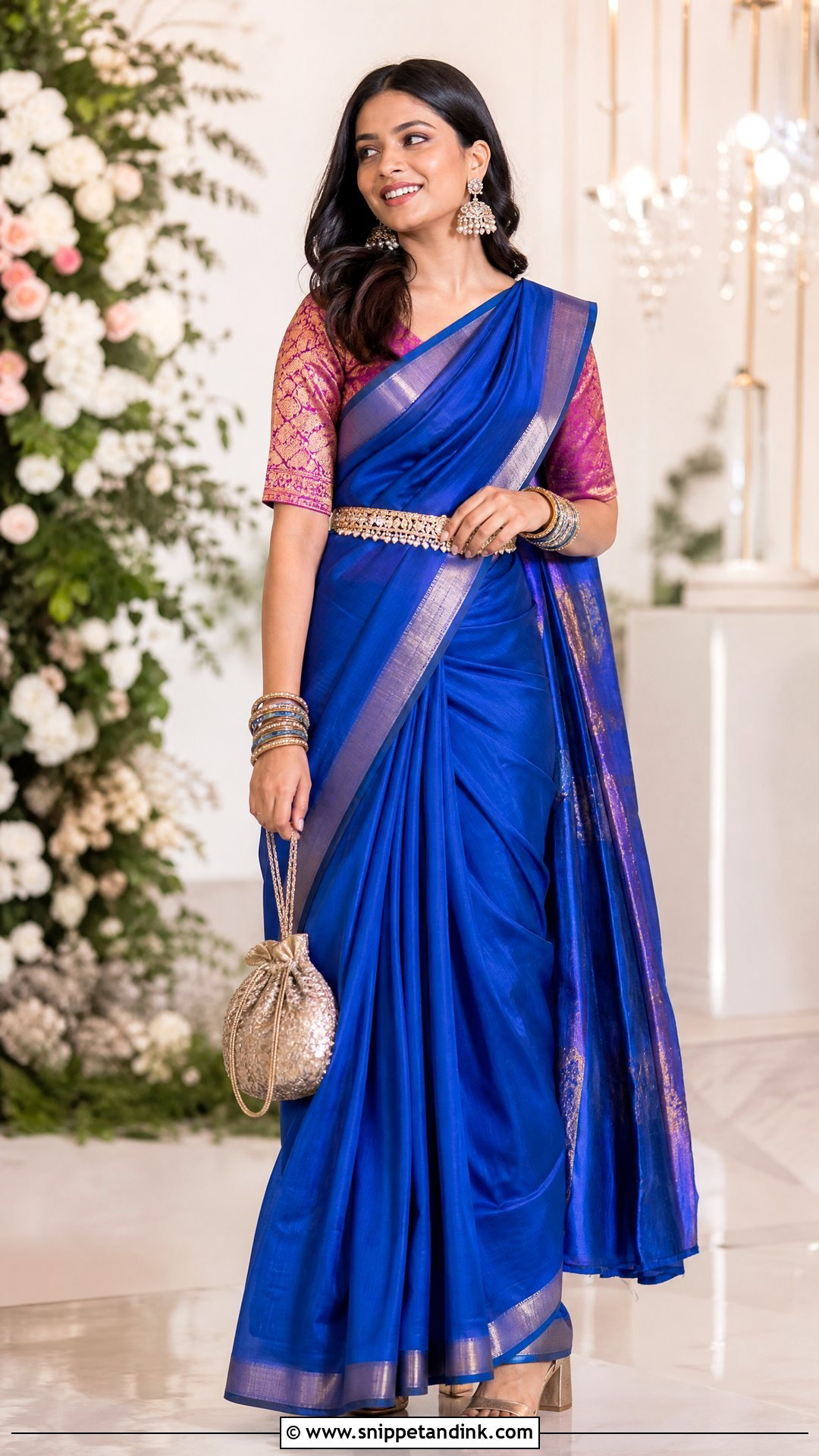Silk Saree With Belt Sangeet Outfit - Snippet and Ink - 20 Sangeet Outfit for Sisters Wedding Ideas