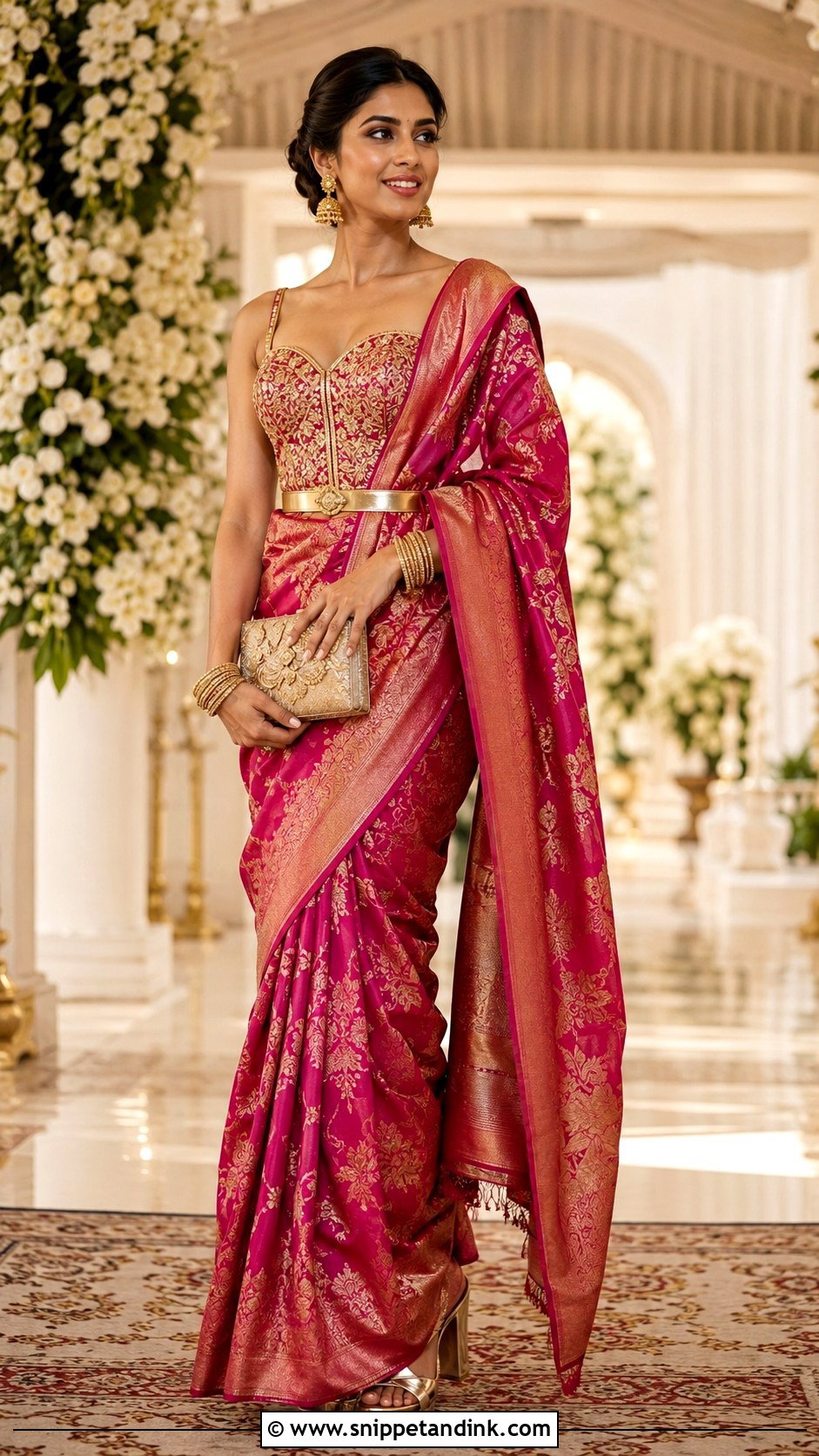Silk Saree With Corset Blouse Outfit - Snippet and Ink - 20 Modern Indian Wedding Dress Ideas